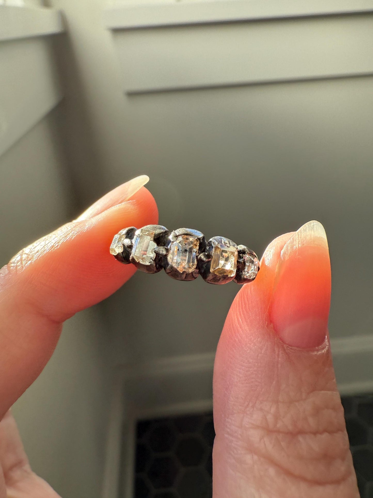 Table Cut DIAMOND Open Back Five Stone Stacker Band Antique 18k Gold Silver Colelt Five Stone Ring Half Hoop Stacker Gift Georgian Victorian