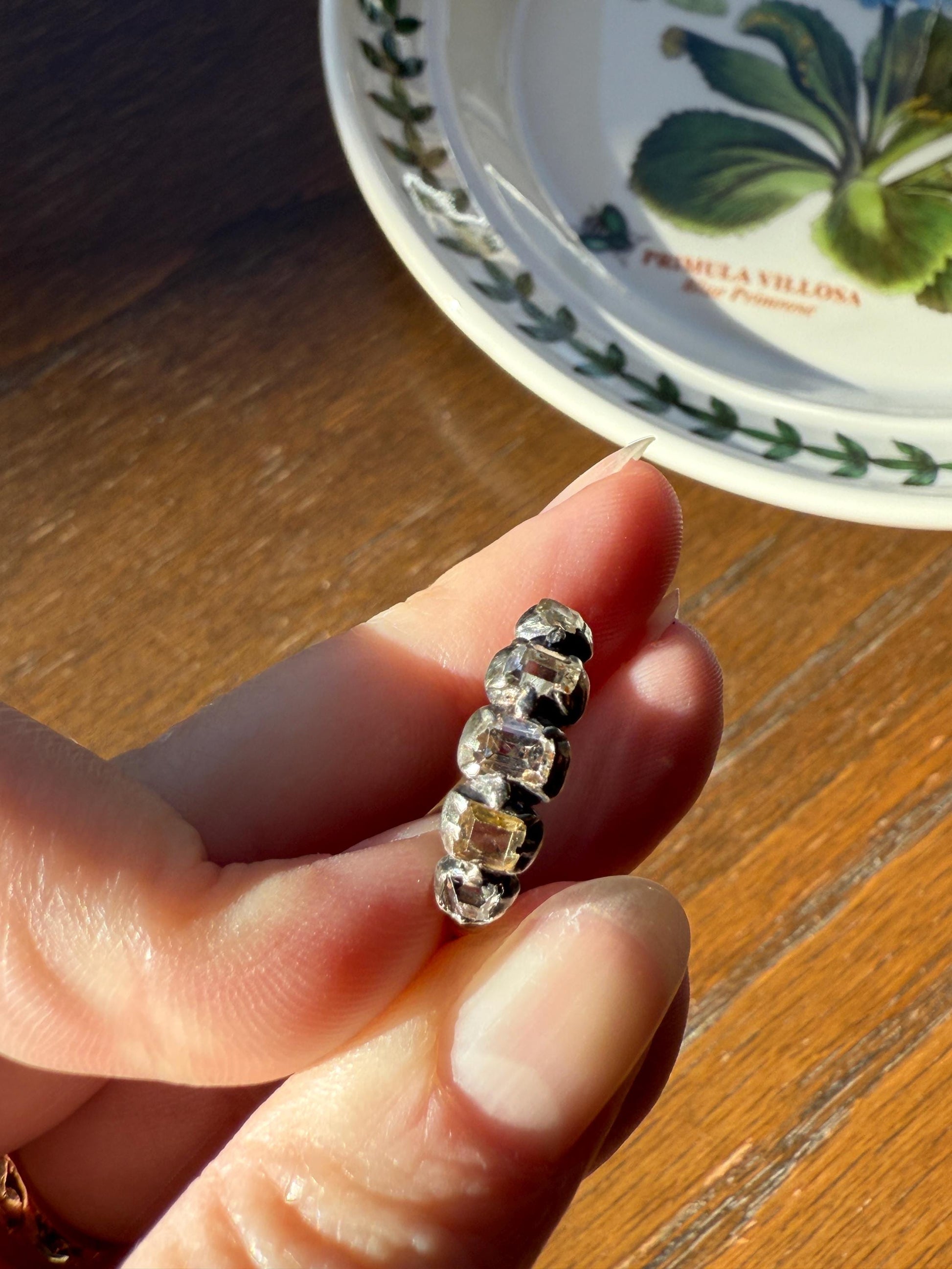 Table Cut DIAMOND Open Back Five Stone Stacker Band Antique 18k Gold Silver Colelt Five Stone Ring Half Hoop Stacker Gift Georgian Victorian