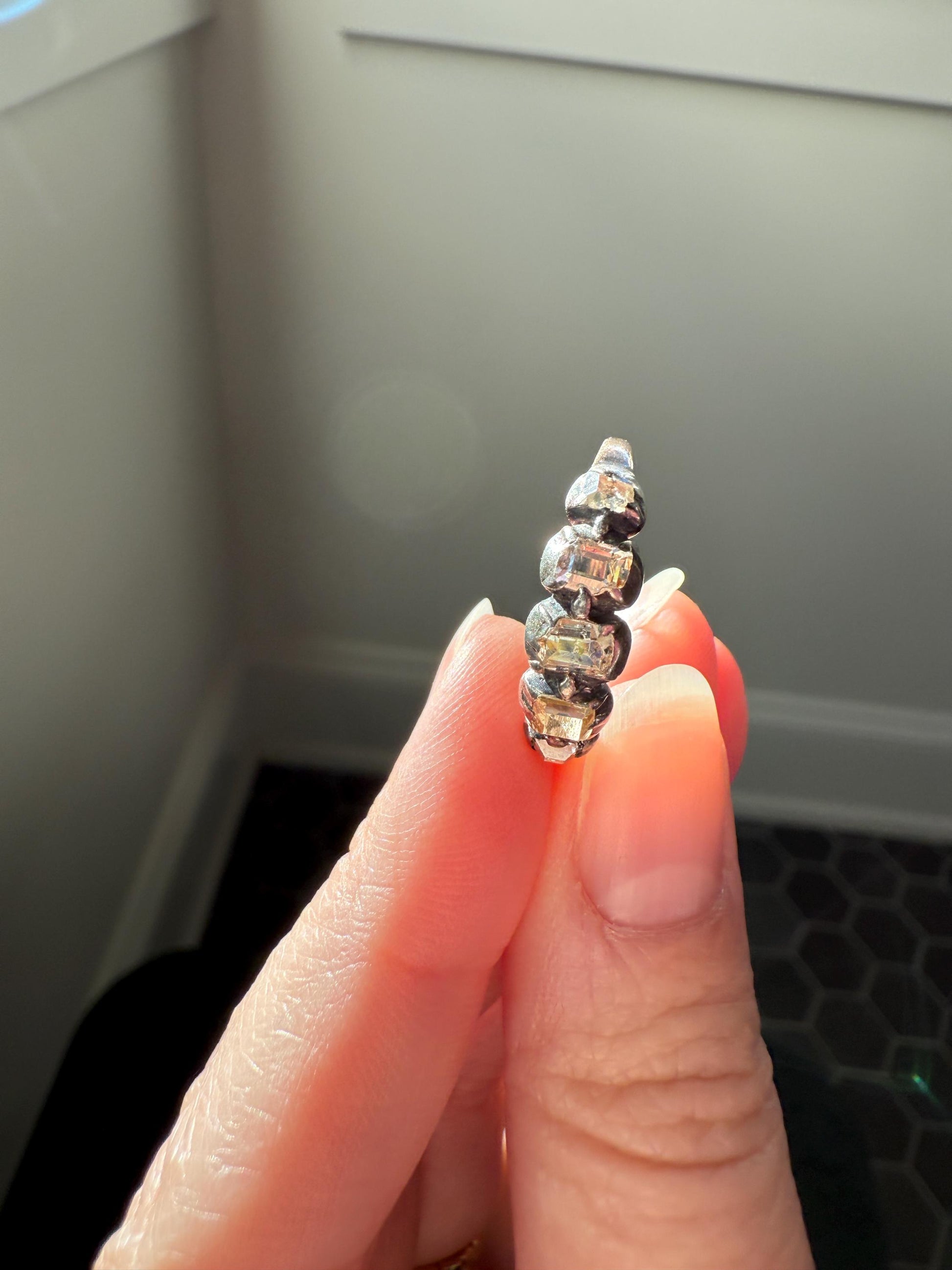 Table Cut DIAMOND Open Back Five Stone Stacker Band Antique 18k Gold Silver Colelt Five Stone Ring Half Hoop Stacker Gift Georgian Victorian