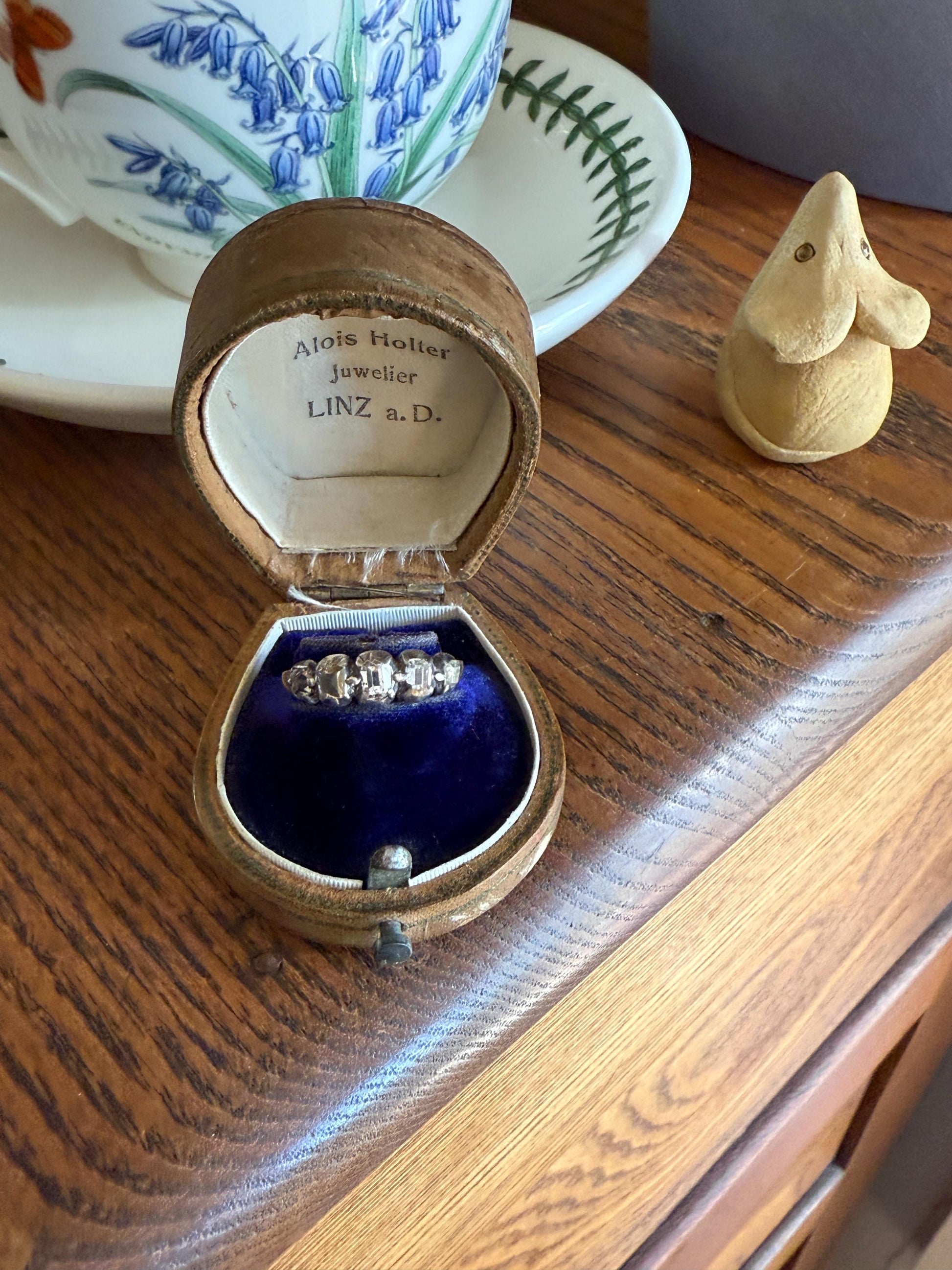 Table Cut DIAMOND Open Back Five Stone Stacker Band Antique 18k Gold Silver Colelt Five Stone Ring Half Hoop Stacker Gift Georgian Victorian