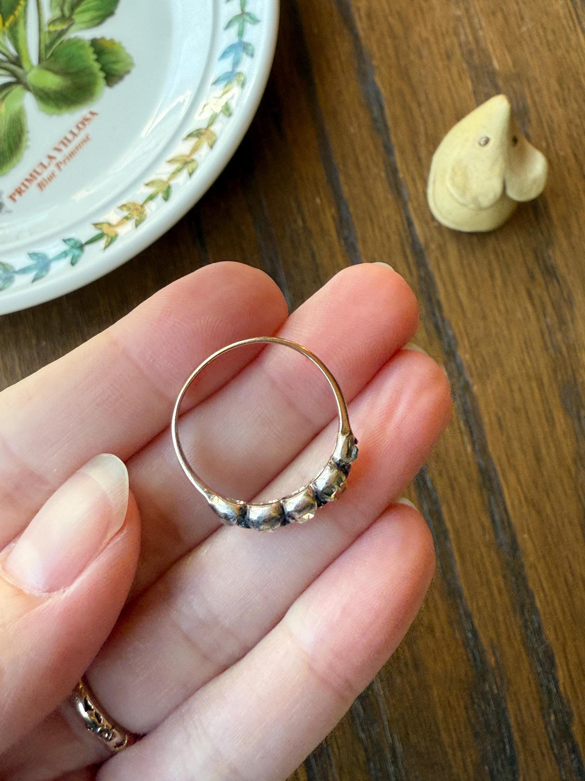 Table Cut DIAMOND Open Back Five Stone Stacker Band Antique 18k Gold Silver Colelt Five Stone Ring Half Hoop Stacker Gift Georgian Victorian