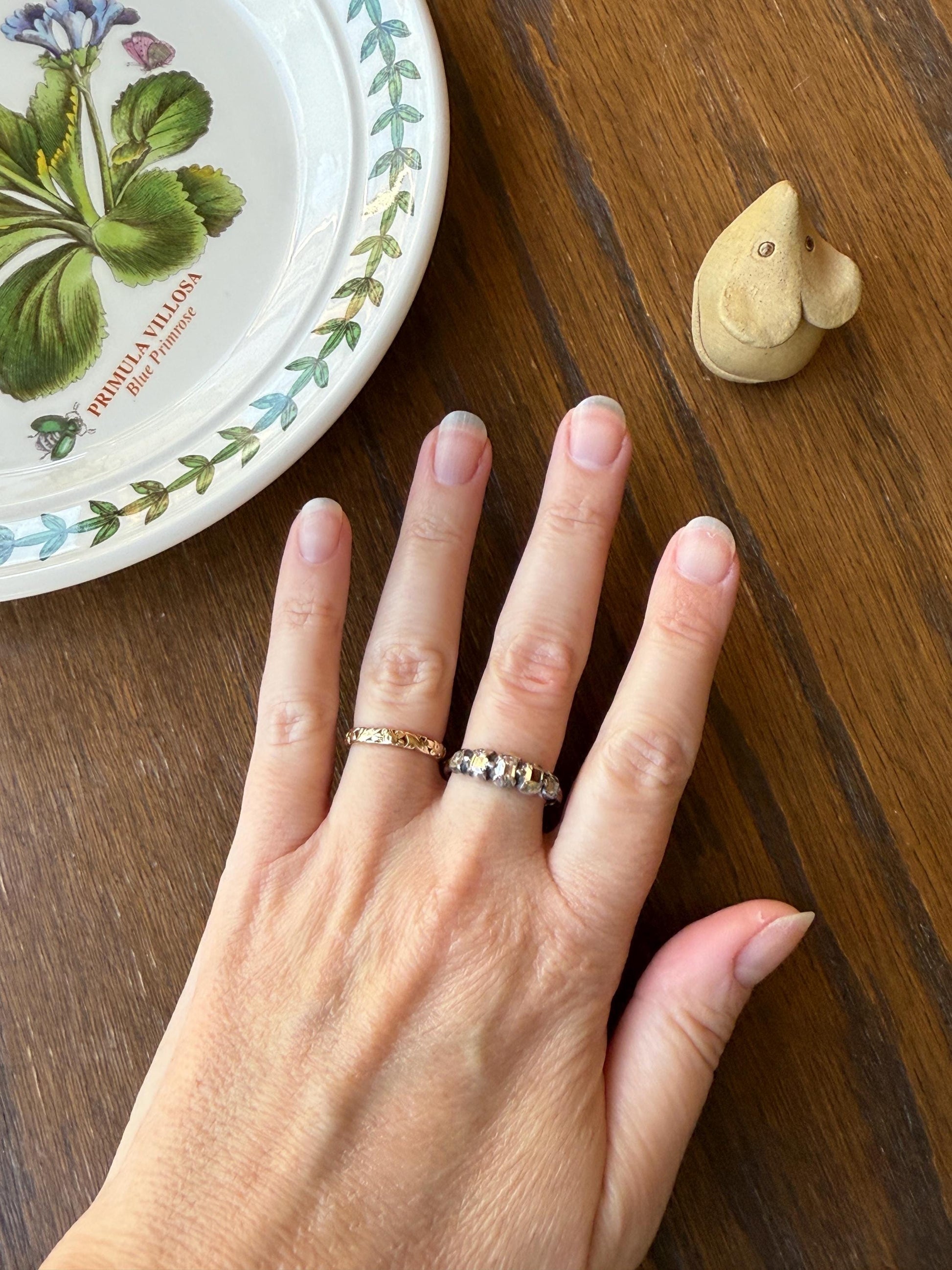 Table Cut DIAMOND Open Back Five Stone Stacker Band Antique 18k Gold Silver Colelt Five Stone Ring Half Hoop Stacker Gift Georgian Victorian