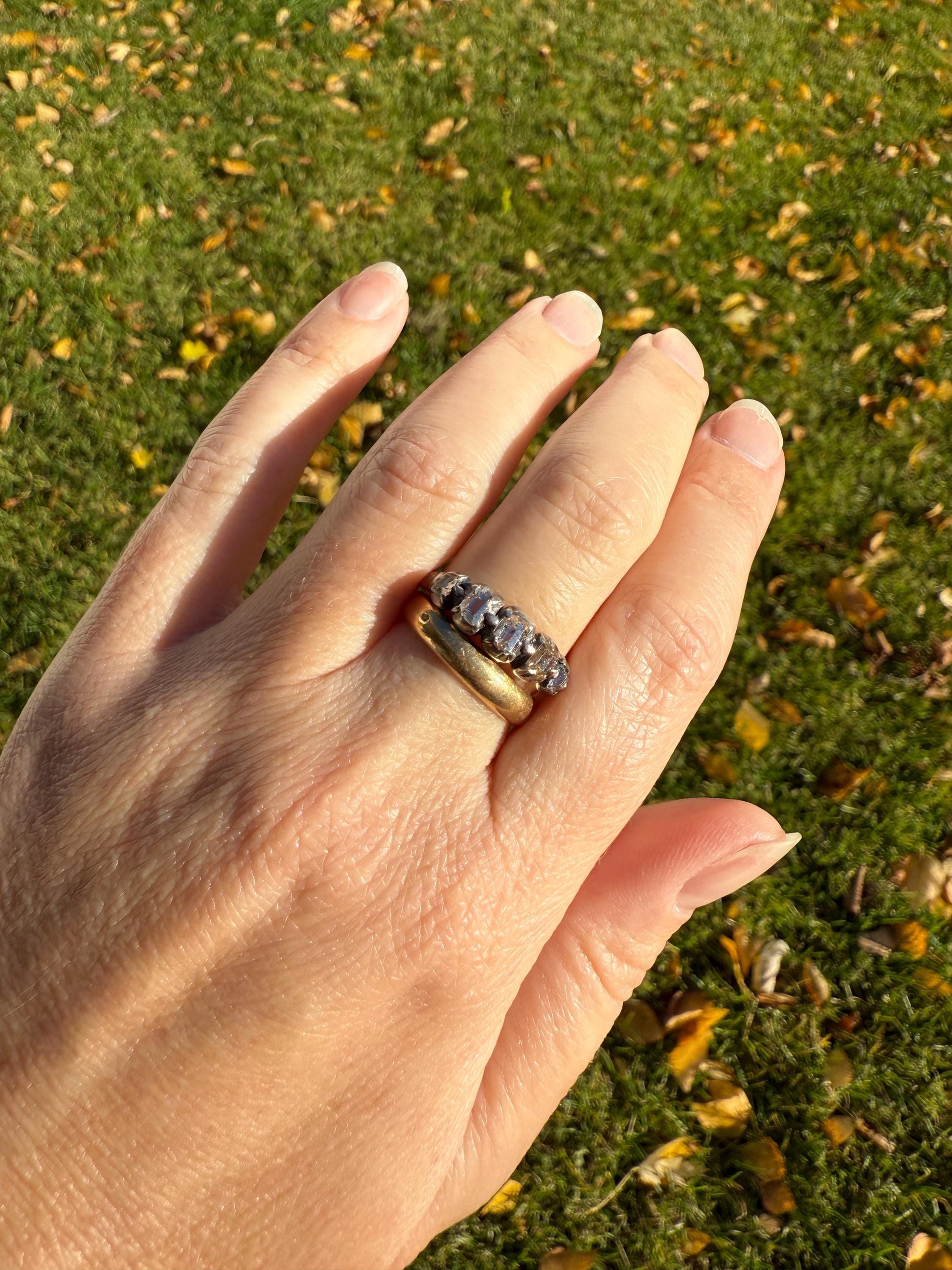 Table Cut DIAMOND Open Back Five Stone Stacker Band Antique 18k Gold Silver Colelt Five Stone Ring Half Hoop Stacker Gift Georgian Victorian