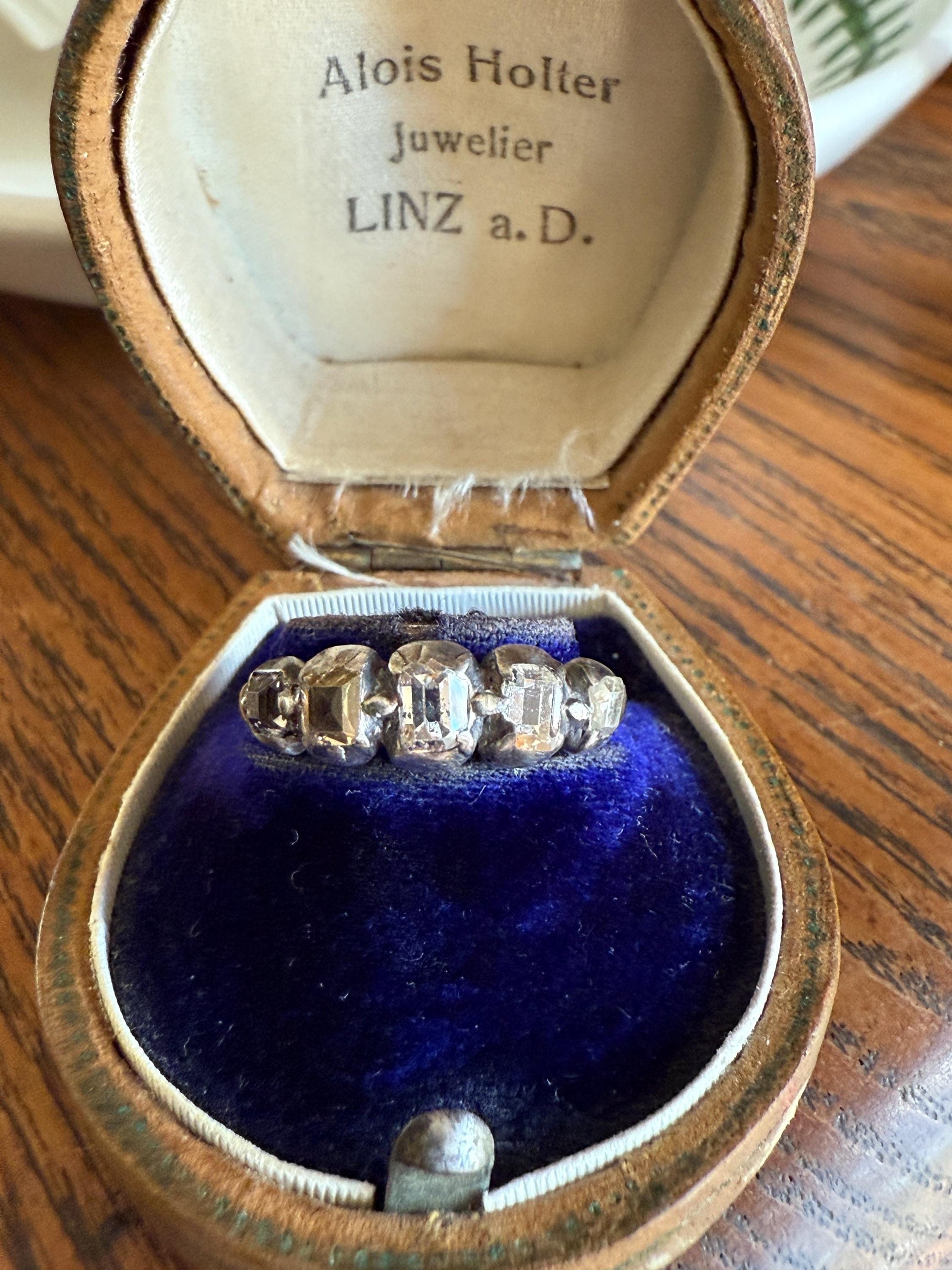 Table Cut DIAMOND Open Back Five Stone Stacker Band Antique 18k Gold Silver Colelt Five Stone Ring Half Hoop Stacker Gift Georgian Victorian