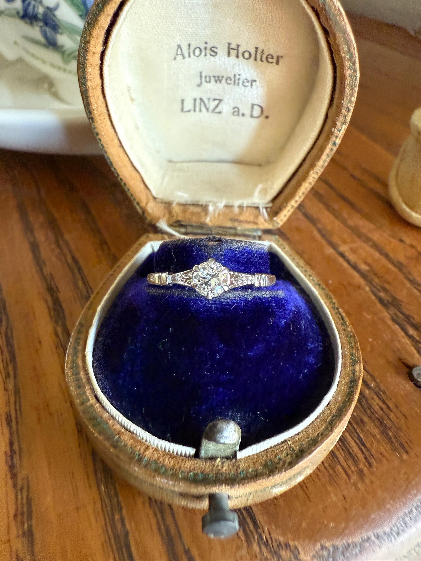 TALL Antique Eye Clean Old European Cut DIAMOND Solitaire Engagement Ring Art Deco 14k White Gold Unique Stacker Romantic Gift Wheat Engrave