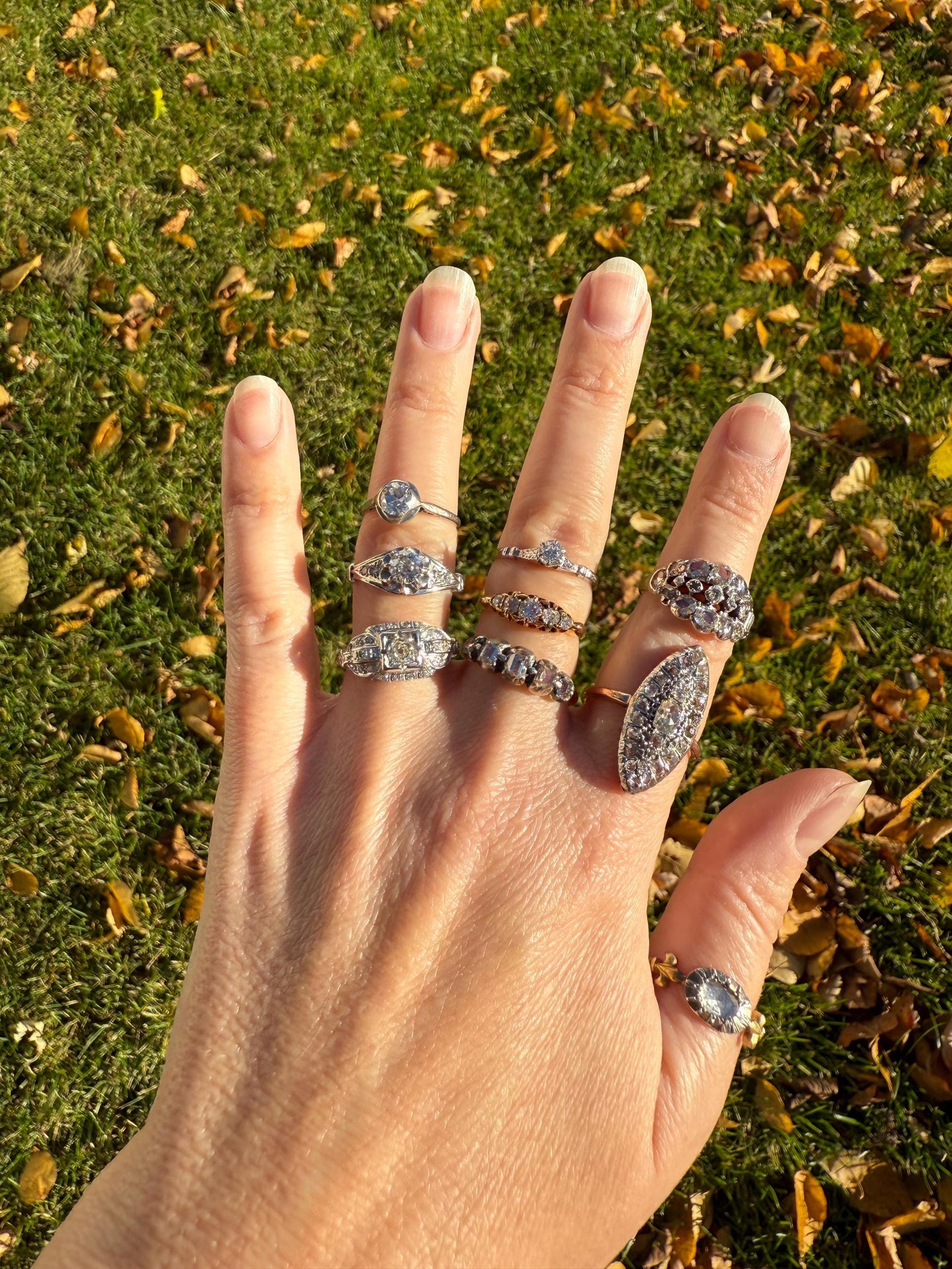 Chunky Old Mine Cut DIAMOND Single Cut Accents Platinum East West Antique Art Deco Stacker Ring