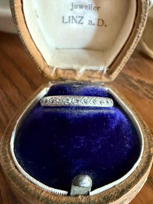 PLATINUM Edwardian Antique 22 Old Mine Single Cut DIAMOND Full Eternity Band Ring Romantic Gift Wedding Stacker .7 Ct OMC Engraved Edge