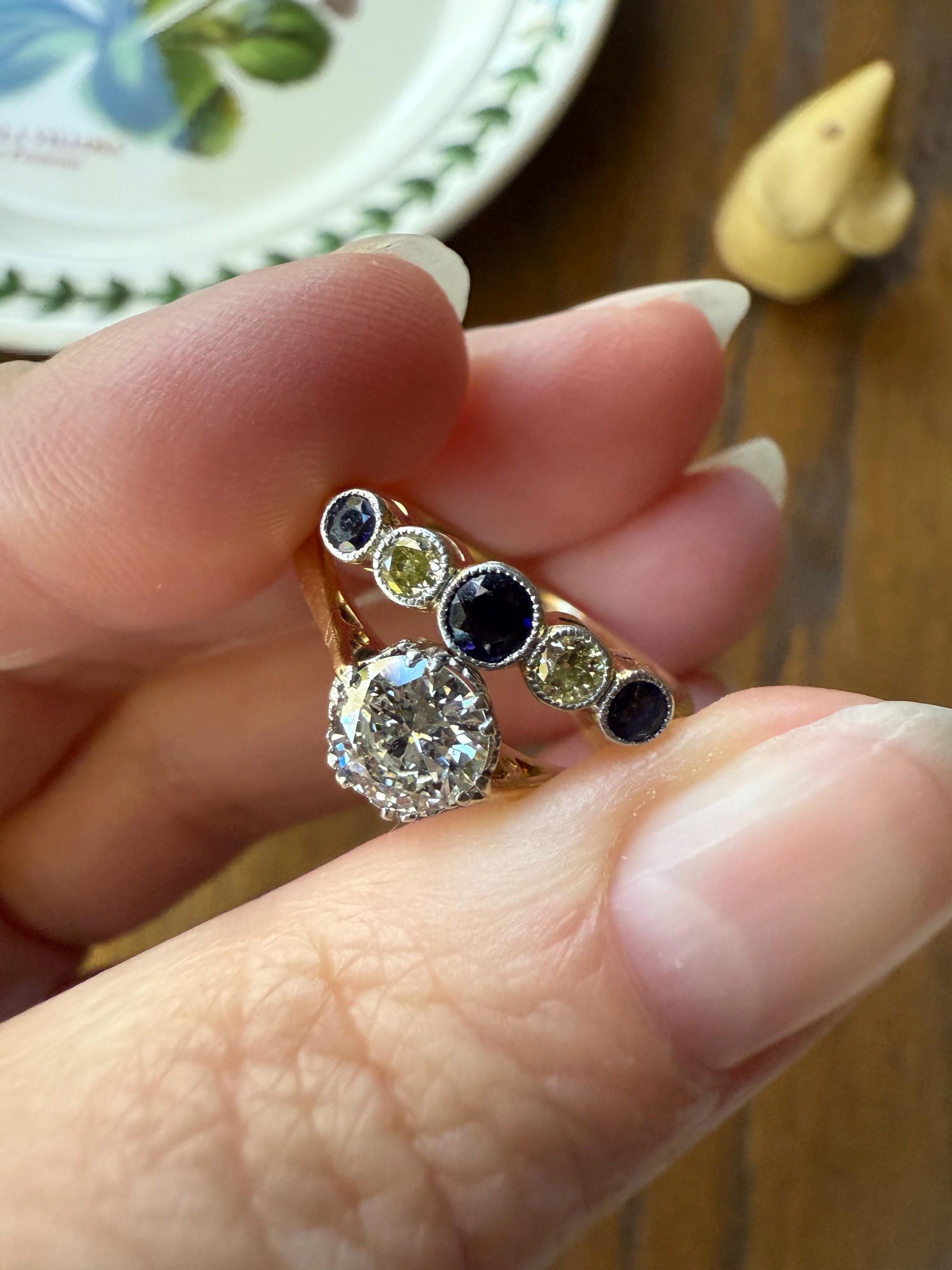 Art Deco Vintage to Antique .8 Carat Transitional Cut DIAMOND Solitaire 18k Gold Platinum Ring Engagement Stacker Crown Prong Romantic Gift