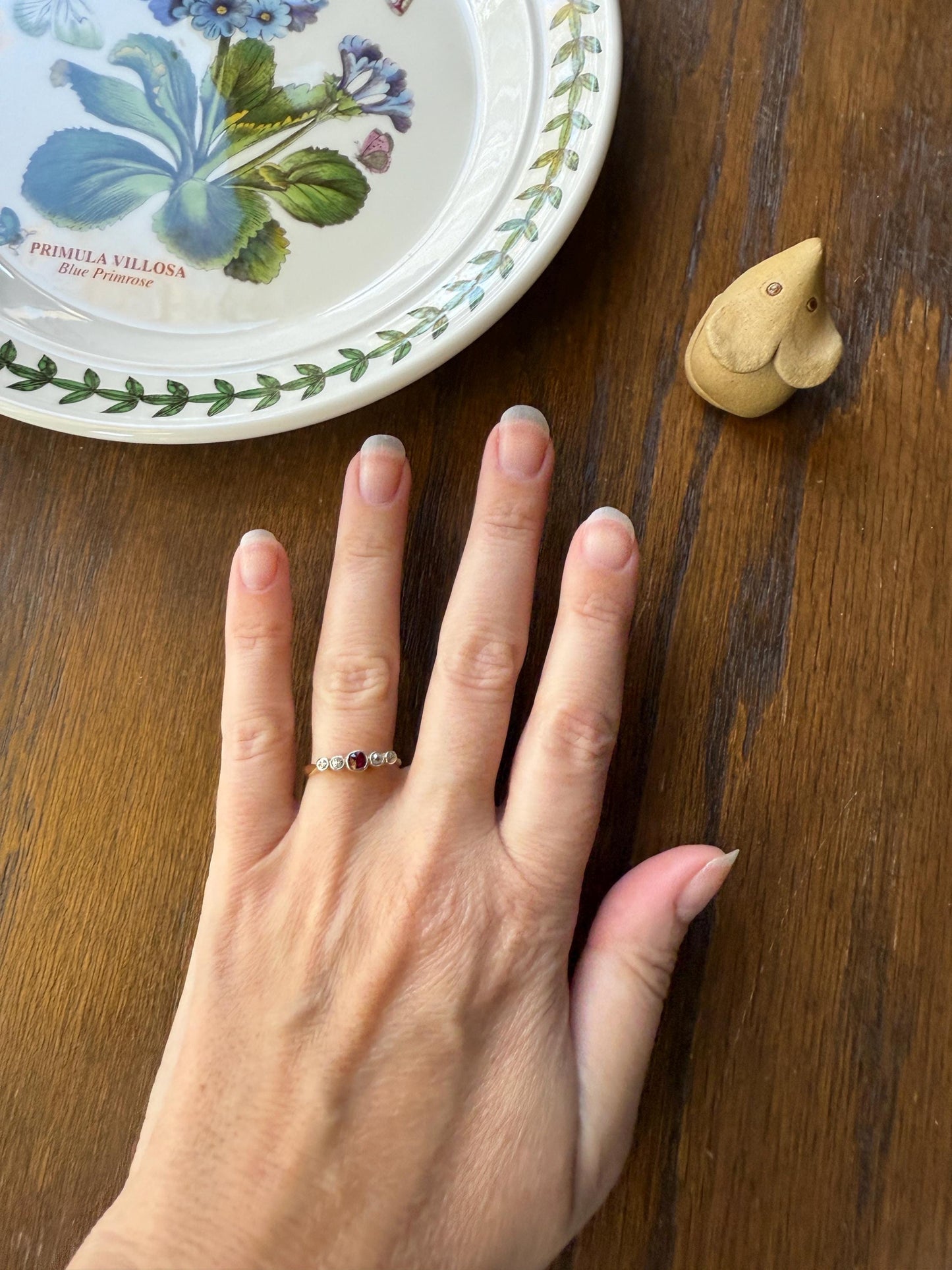 RUBY & Old Mine Cut DIAMOND Five Stone Band 18k Gold Platinum Edwardian Antique Bezel Ring Romantic Gift Blue Wedding Stacker