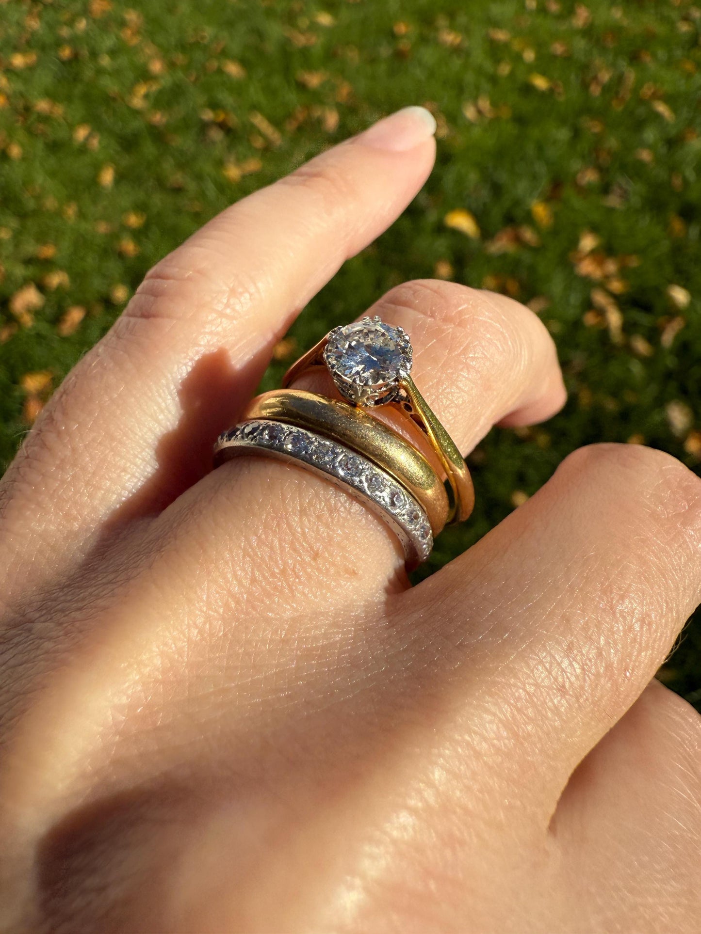 Art Deco Vintage to Antique .8 Carat Transitional Cut DIAMOND Solitaire 18k Gold Platinum Ring Engagement Stacker Crown Prong Romantic Gift