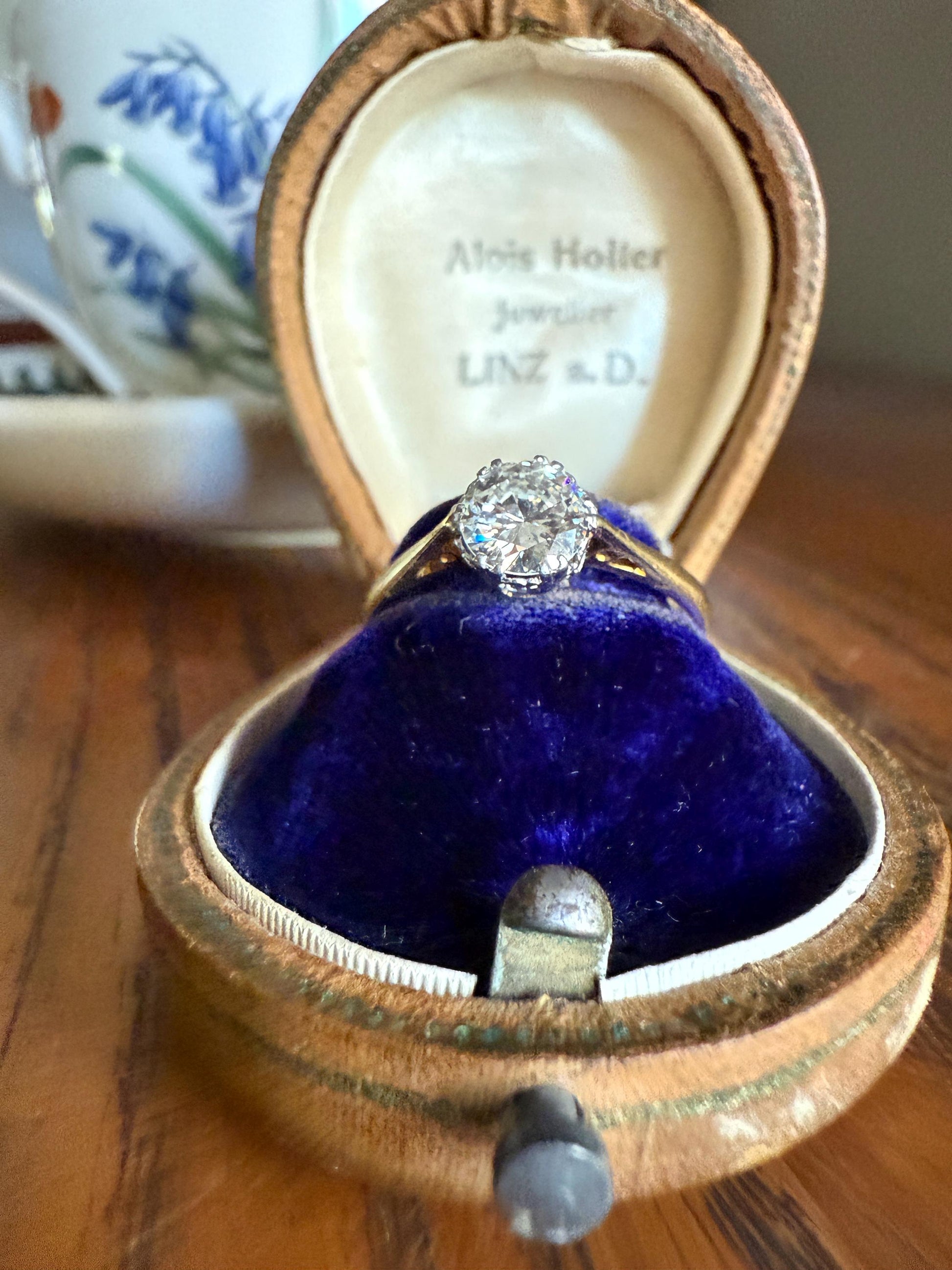 Art Deco Vintage to Antique .8 Carat Transitional Cut DIAMOND Solitaire 18k Gold Platinum Ring Engagement Stacker Crown Prong Romantic Gift