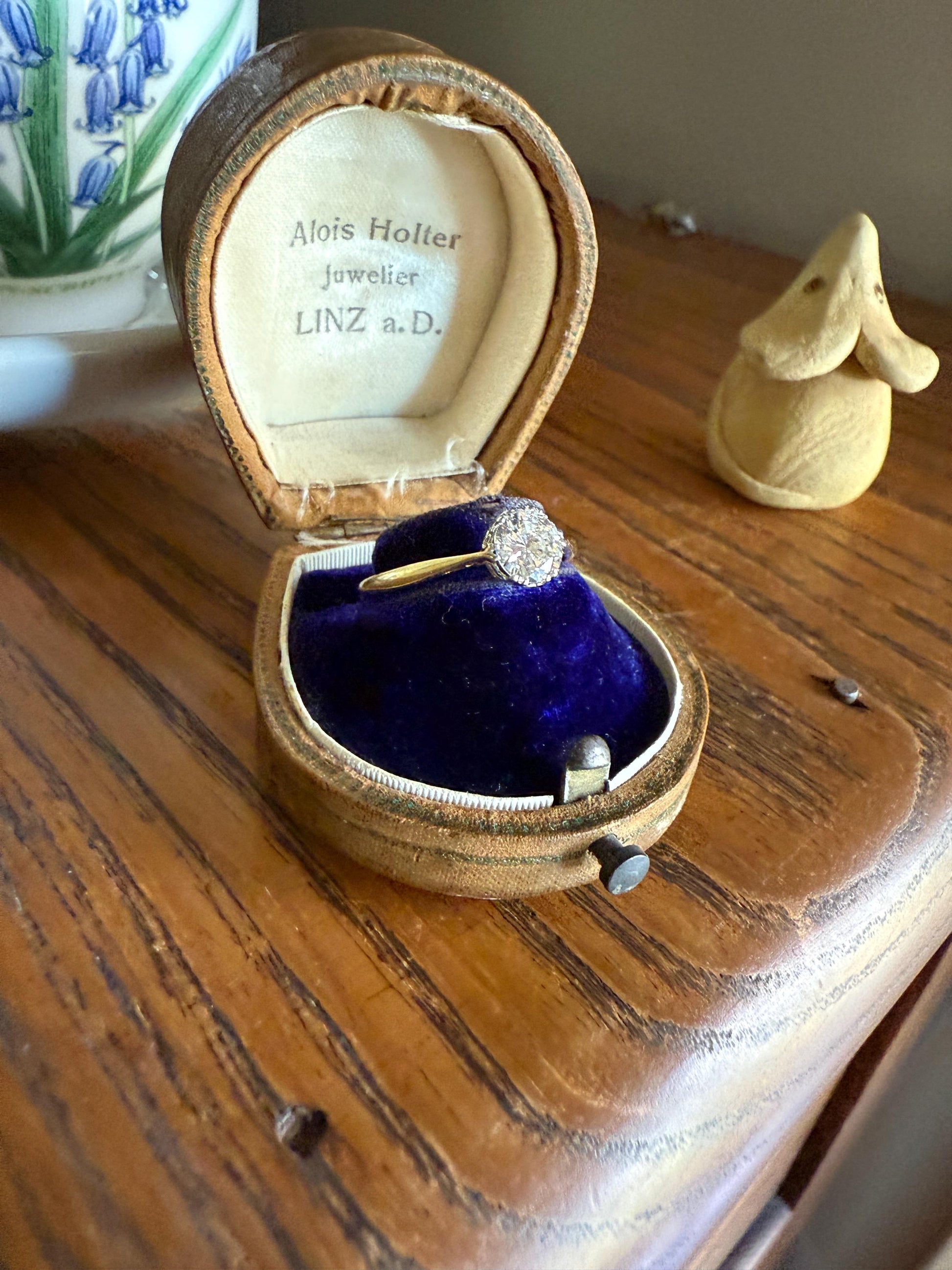 Art Deco Vintage to Antique .8 Carat Transitional Cut DIAMOND Solitaire 18k Gold Platinum Ring Engagement Stacker Crown Prong Romantic Gift