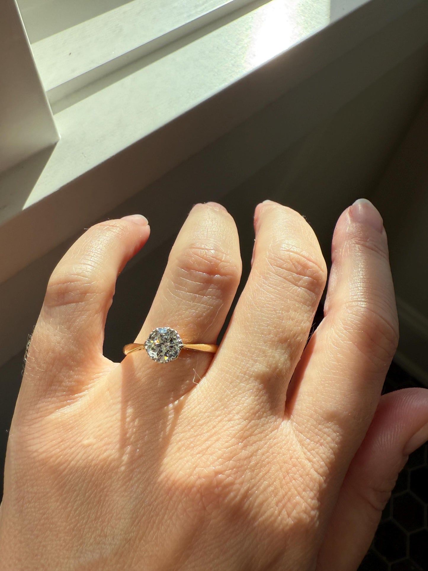 Art Deco Vintage to Antique .8 Carat Transitional Cut DIAMOND Solitaire 18k Gold Platinum Ring Engagement Stacker Crown Prong Romantic Gift