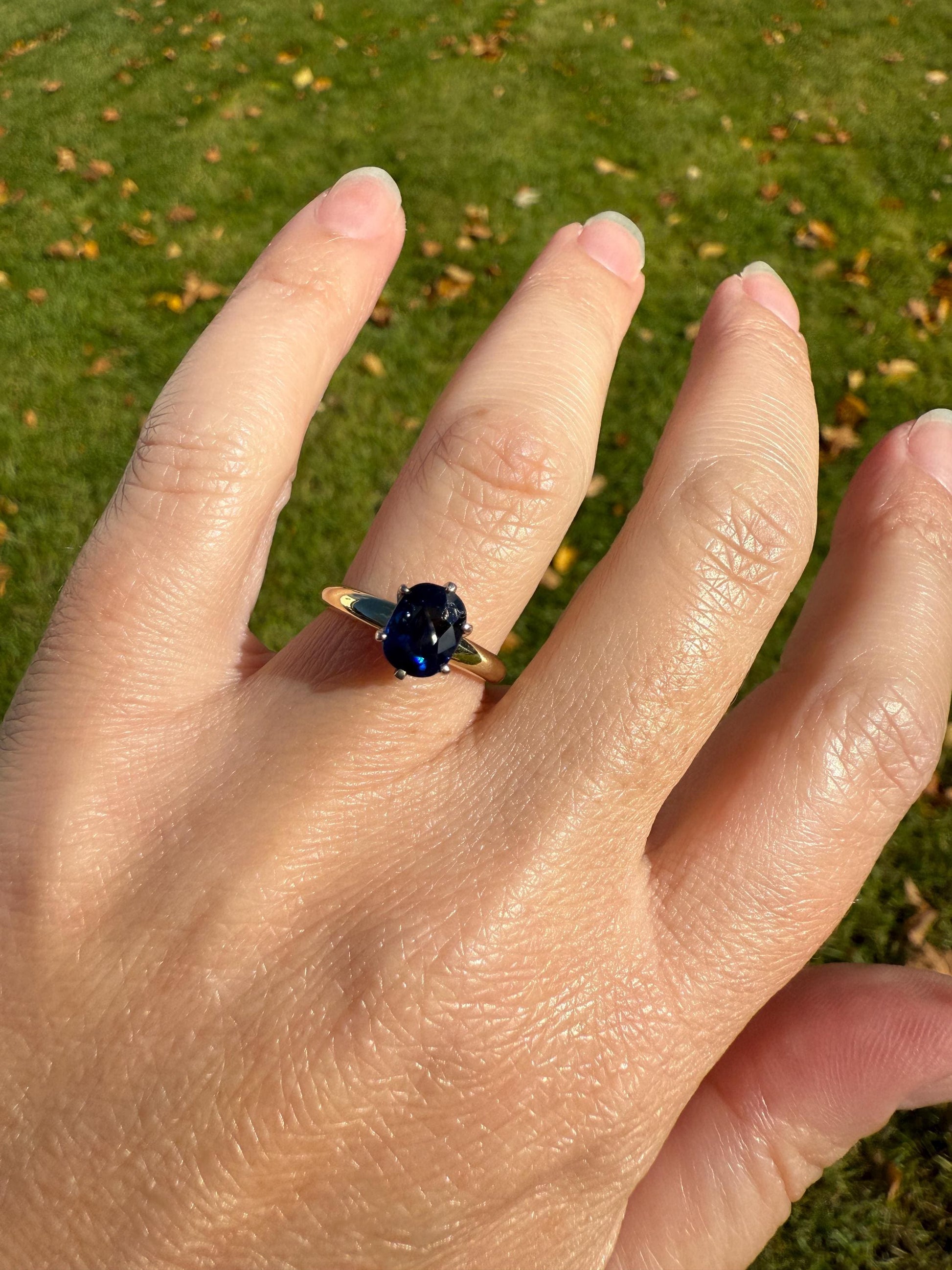 Antique Natural Sapphire Tall Solitaire Ring 14k Gold True Blue Oval Stacker Royal Glow Alternative Engagement Ring Daily Wearer A+ Stone