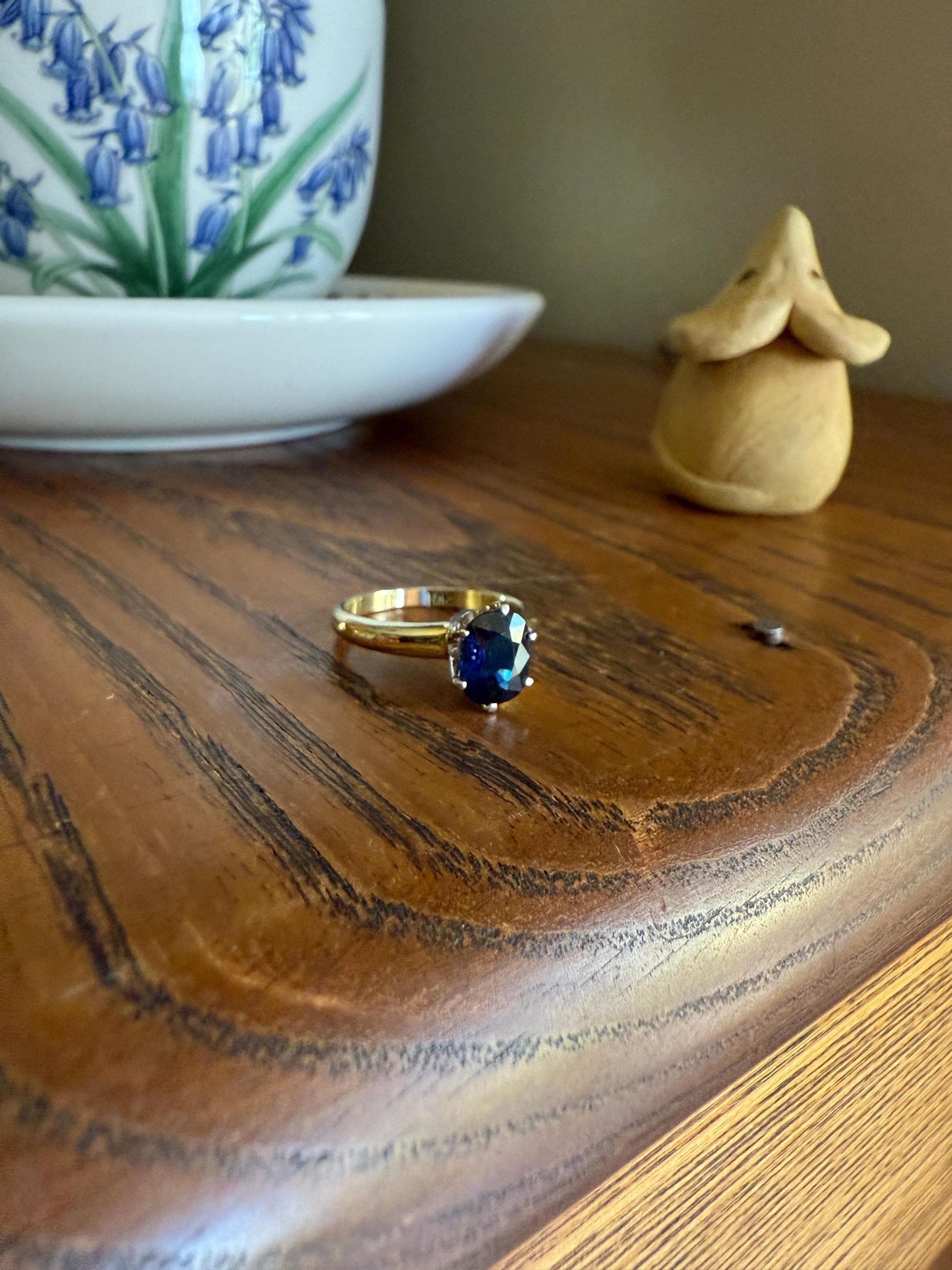 Antique Natural Sapphire Tall Solitaire Ring 14k Gold True Blue Oval Stacker Royal Glow Alternative Engagement Ring Daily Wearer A+ Stone