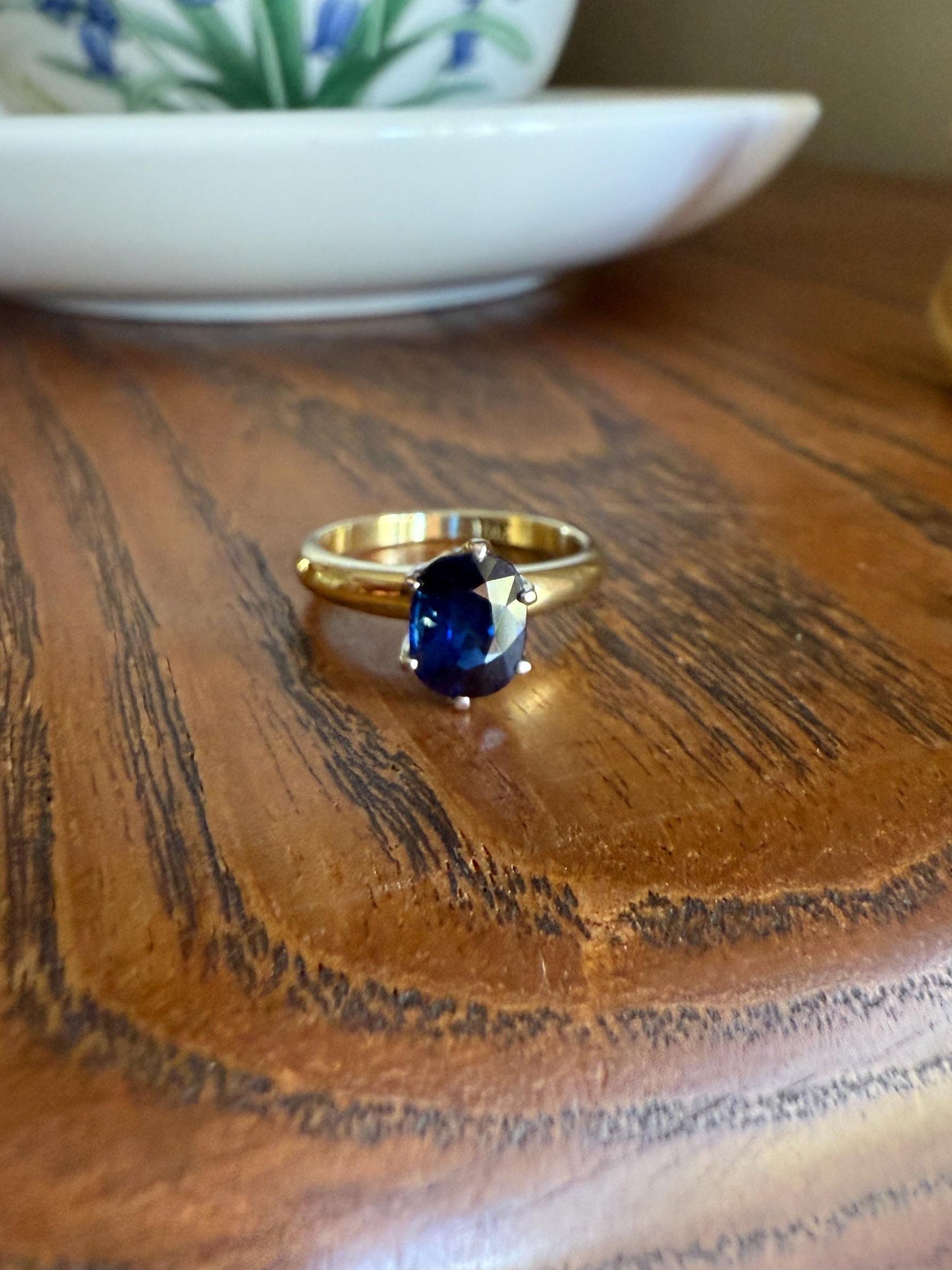 Antique Natural Sapphire Tall Solitaire Ring 14k Gold True Blue Oval Stacker Royal Glow Alternative Engagement Ring Daily Wearer A+ Stone