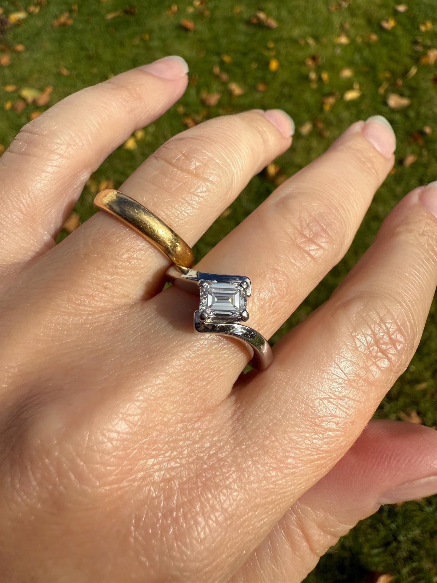 Vintage .75 Carat Emerald Cut DIAMOND Eye Clean & Bright White! Platinum Bypass Ring Retro Solitaire Stacker Engagement Ring Asymmetrical