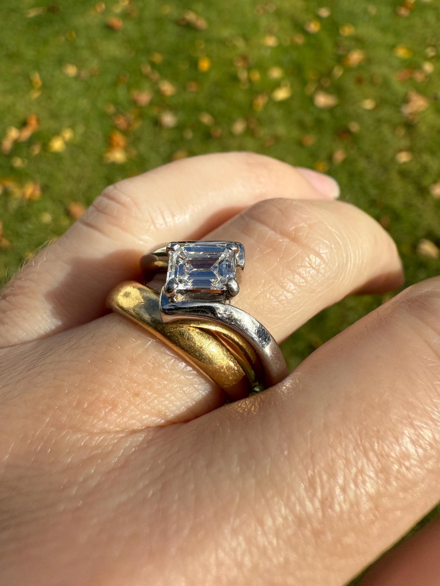 Vintage .75 Carat Emerald Cut DIAMOND Eye Clean & Bright White! Platinum Bypass Ring Retro Solitaire Stacker Engagement Ring Asymmetrical