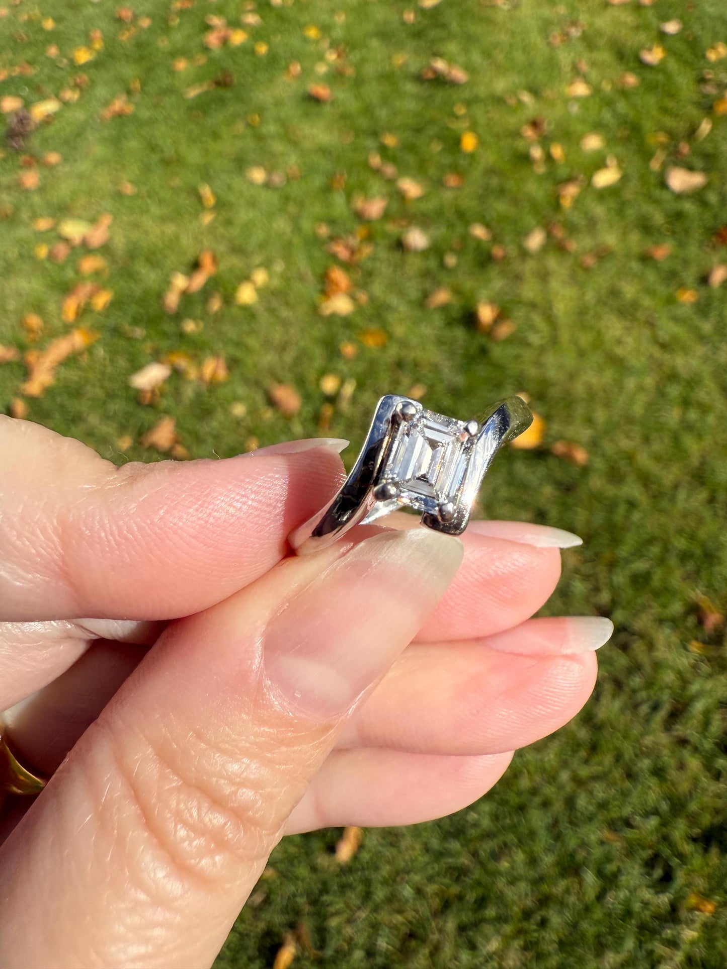 Vintage .75 Carat Emerald Cut DIAMOND Eye Clean & Bright White! Platinum Bypass Ring Retro Solitaire Stacker Engagement Ring Asymmetrical