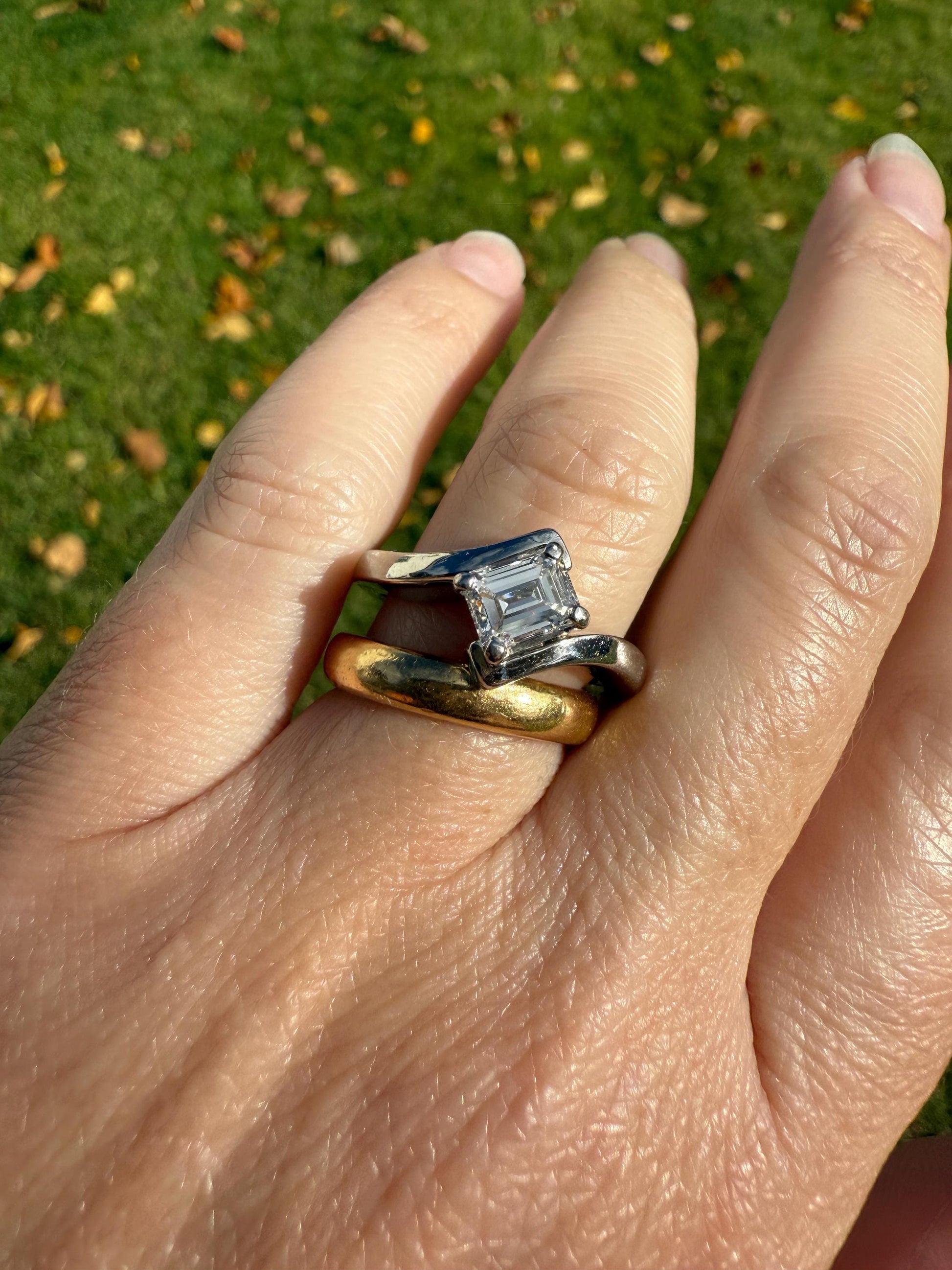 Vintage .75 Carat Emerald Cut DIAMOND Eye Clean & Bright White! Platinum Bypass Ring Retro Solitaire Stacker Engagement Ring Asymmetrical