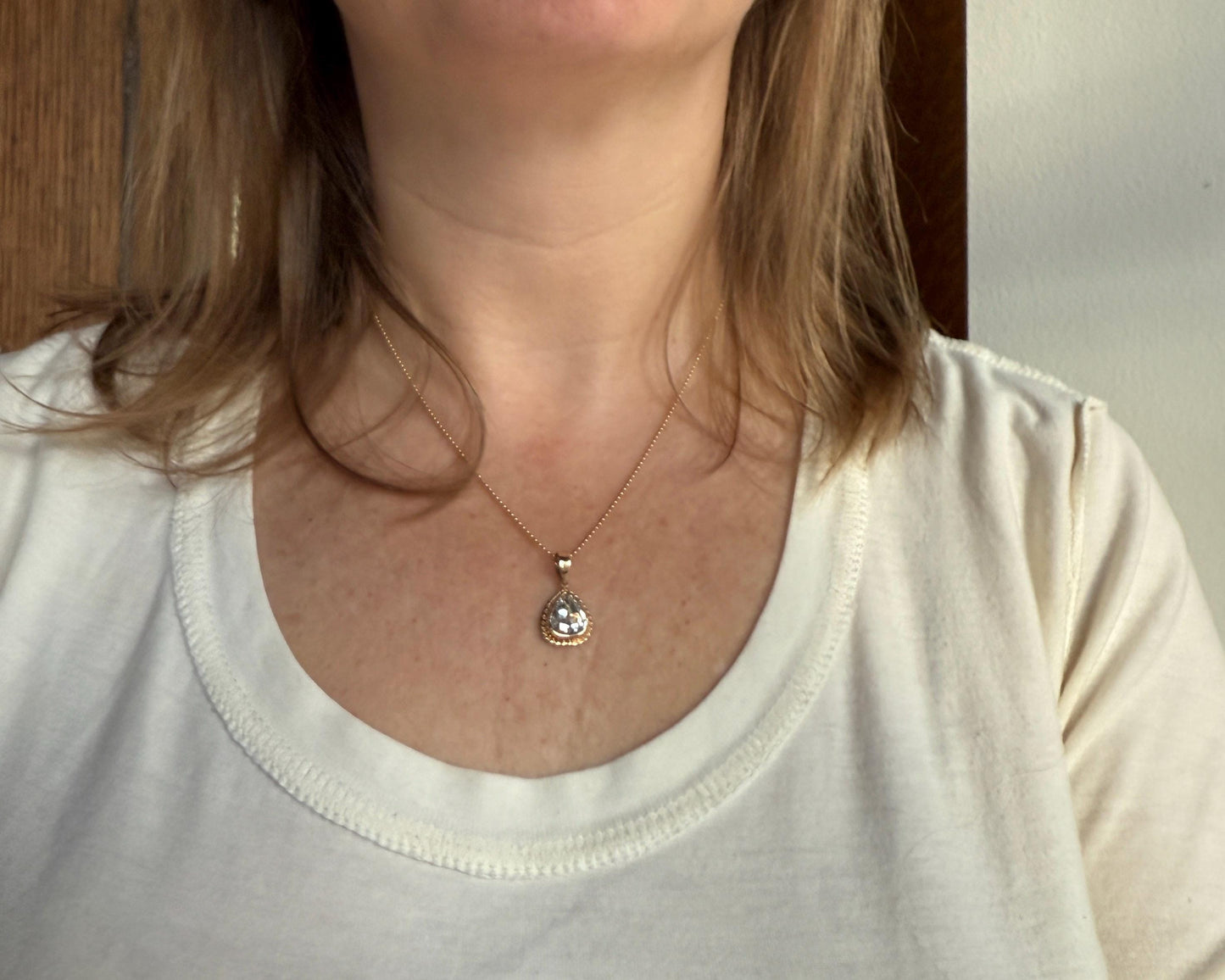 PEAR Antique Natural Old Mine Cut DIAMOND 2 Carats Chubby Pendant 14k Gold Bezel Set Retro Vintage Rope Detail Rare OMC Teardrop Drop Dangle