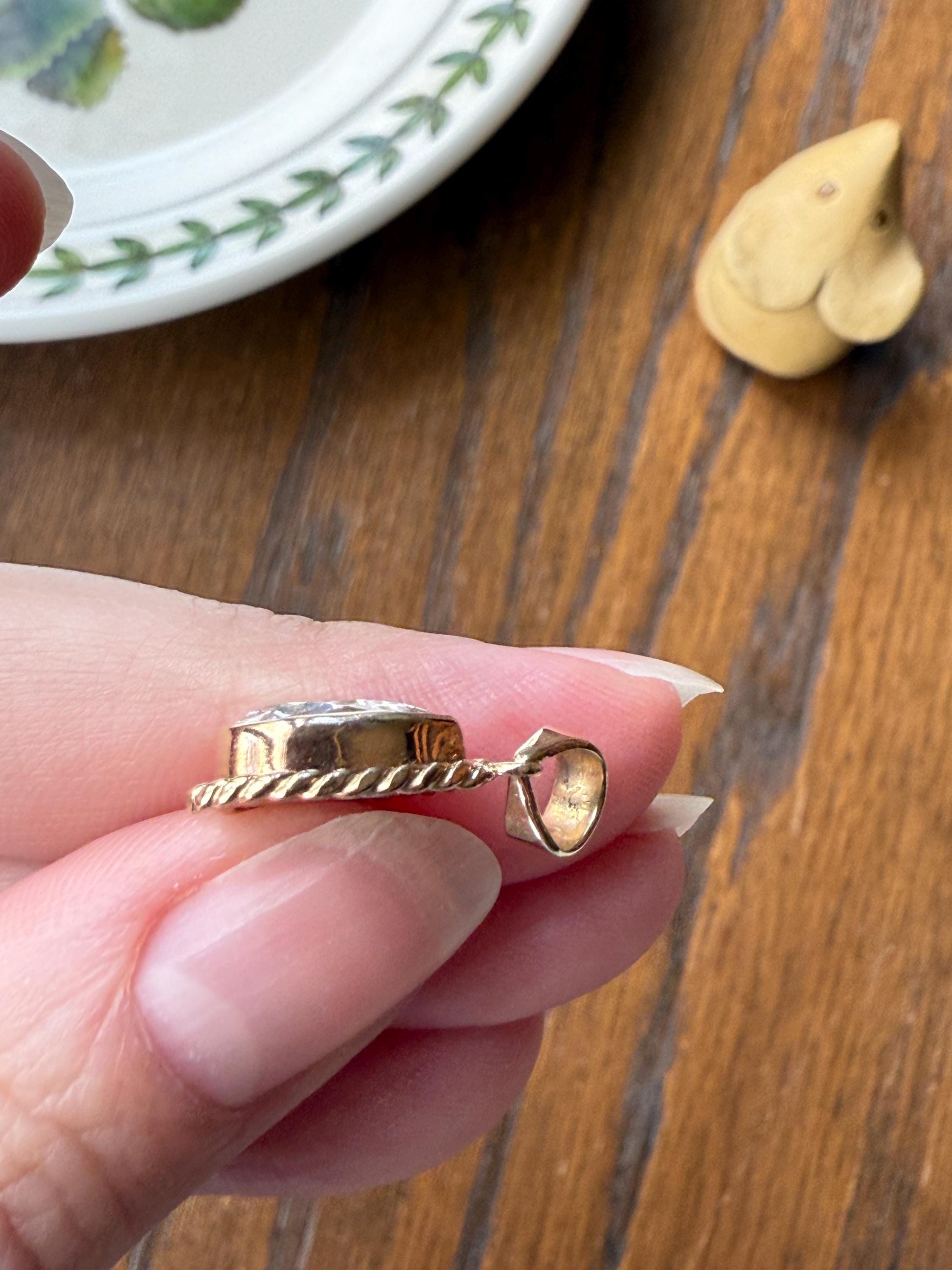 PEAR Antique Natural Old Mine Cut DIAMOND 2 Carats Chubby Pendant 14k Gold Bezel Set Retro Vintage Rope Detail Rare OMC Teardrop Drop Dangle