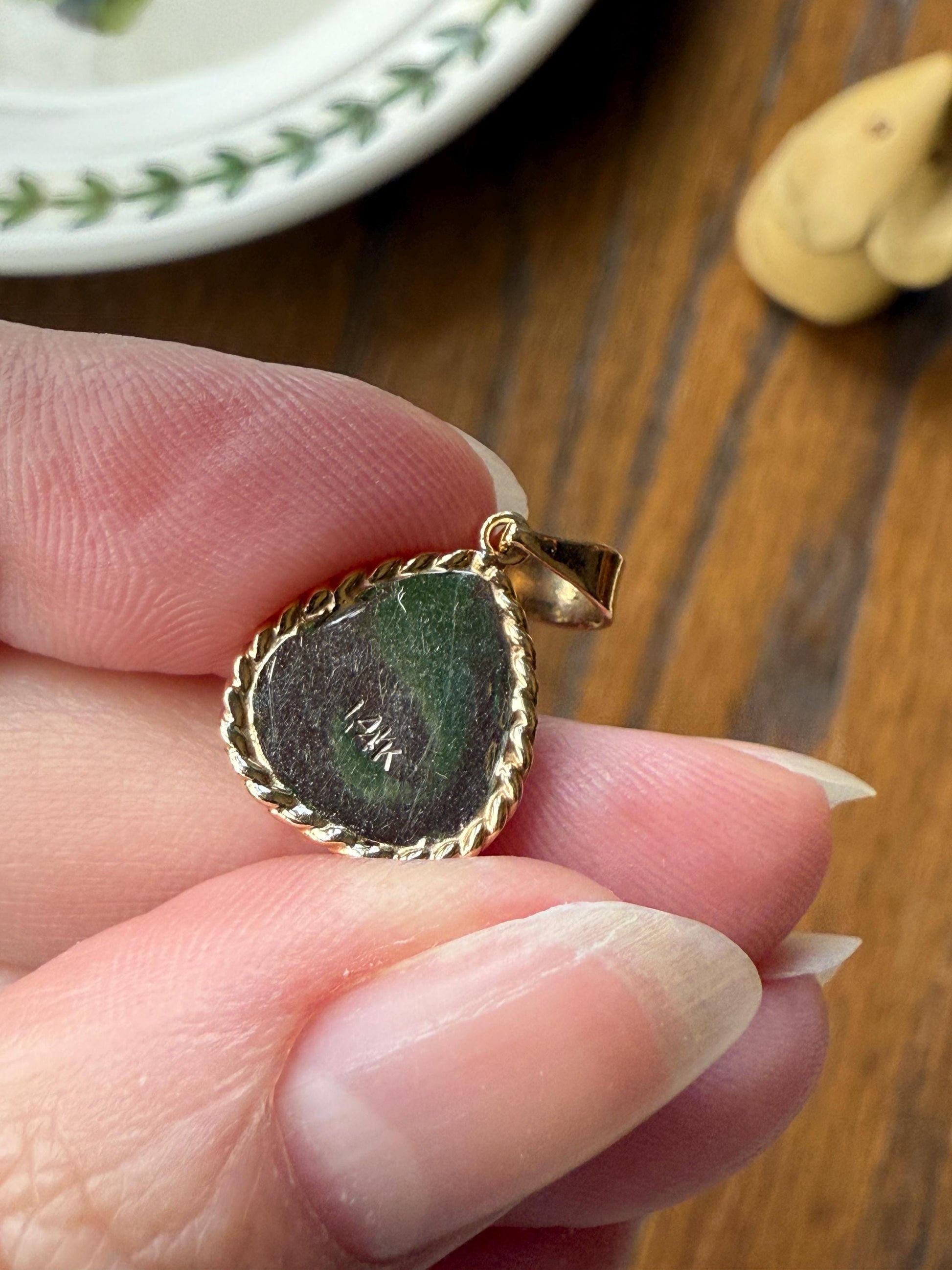 PEAR Antique Natural Old Mine Cut DIAMOND 2 Carats Chubby Pendant 14k Gold Bezel Set Retro Vintage Rope Detail Rare OMC Teardrop Drop Dangle