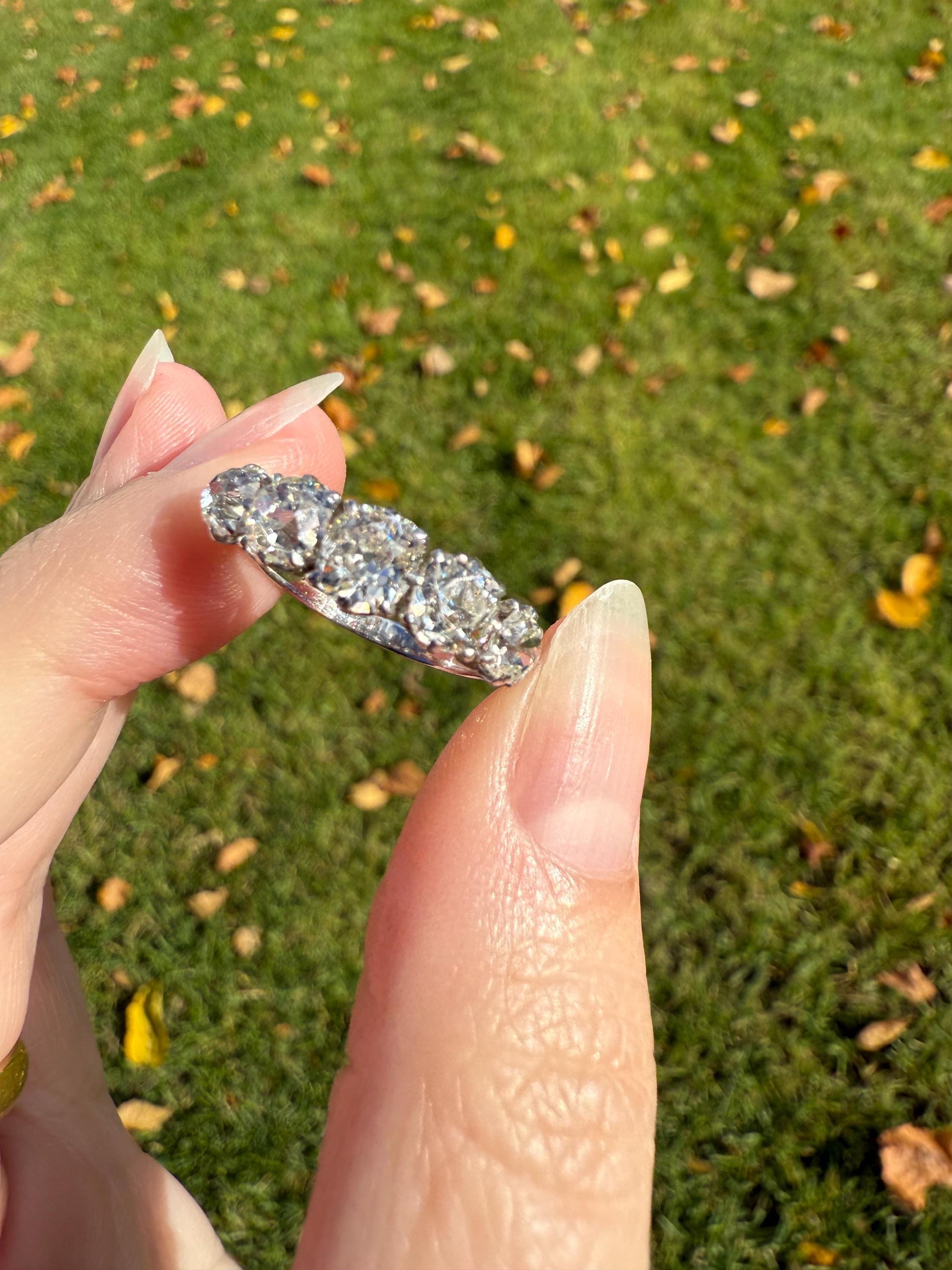 Fabulous 2.4 Carat Chunky Antique Natural Old Mine Cut DIAMOND Eye Clean Five Stone Band French 18k White Gold Platinum Solid Stacker Gift