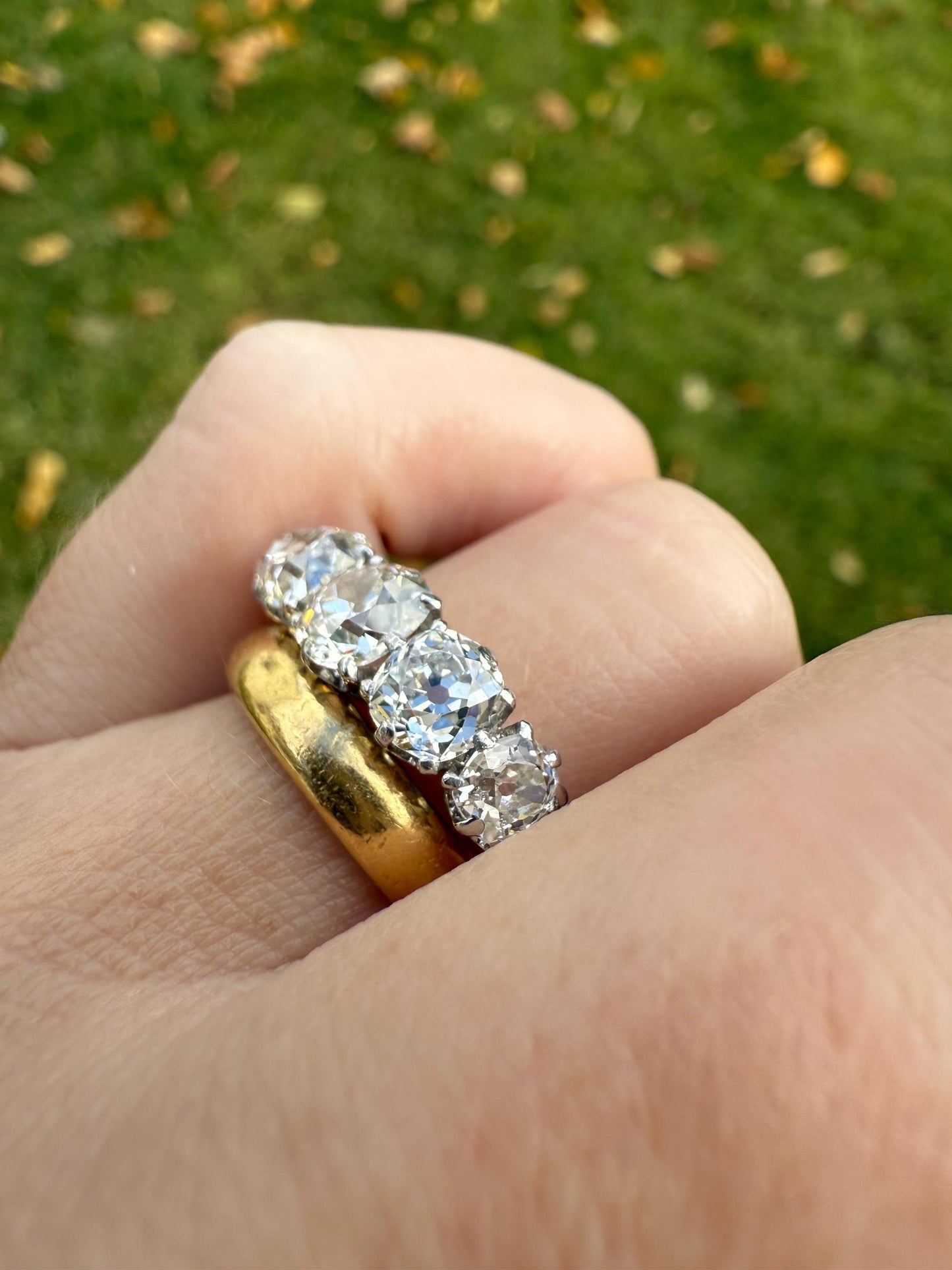 Fabulous 2.4 Carat Chunky Antique Natural Old Mine Cut DIAMOND Eye Clean Five Stone Band French 18k White Gold Platinum Solid Stacker Gift