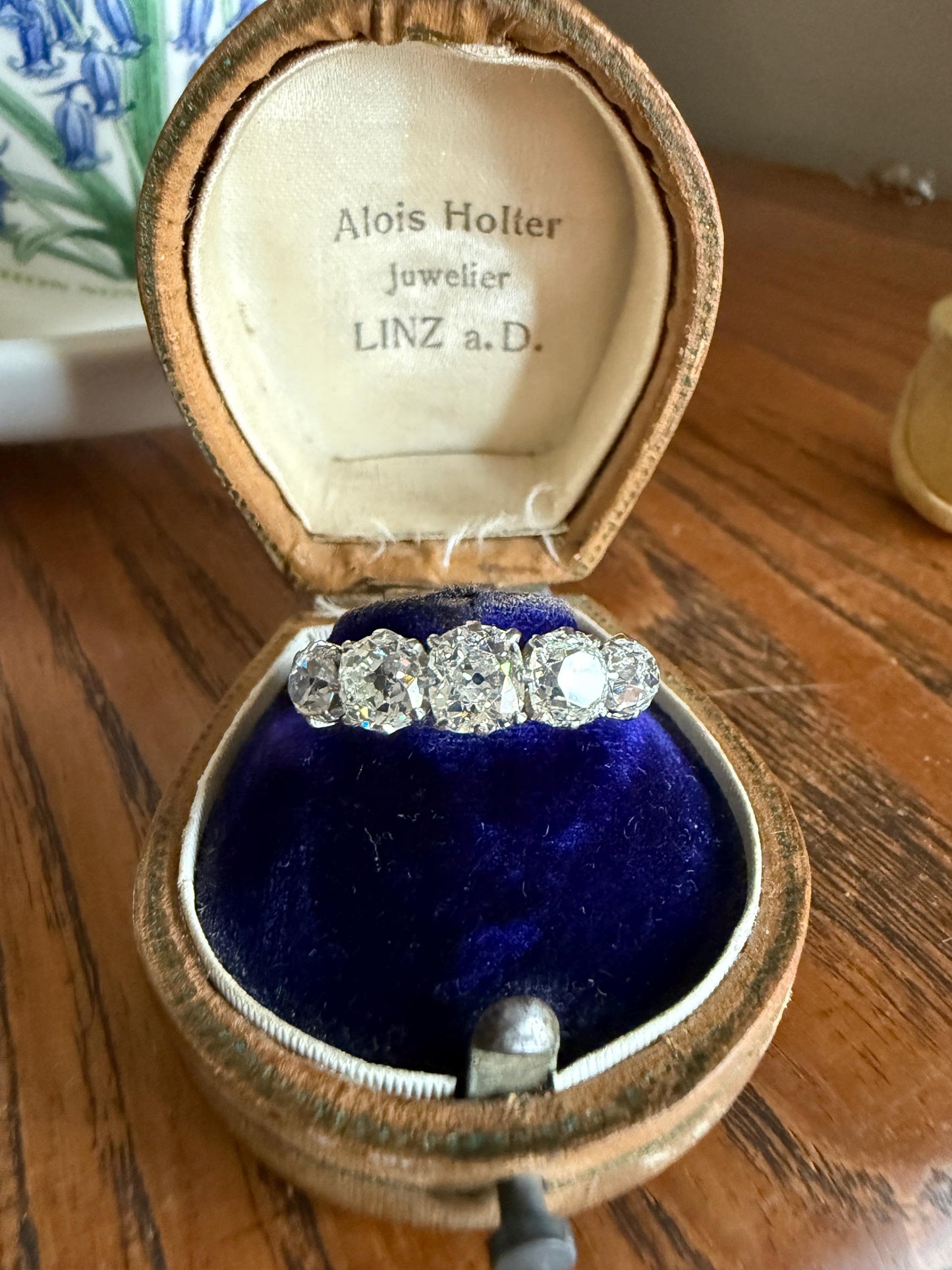 Fabulous 2.4 Carat Chunky Antique Natural Old Mine Cut DIAMOND Eye Clean Five Stone Band French 18k White Gold Platinum Solid Stacker Gift