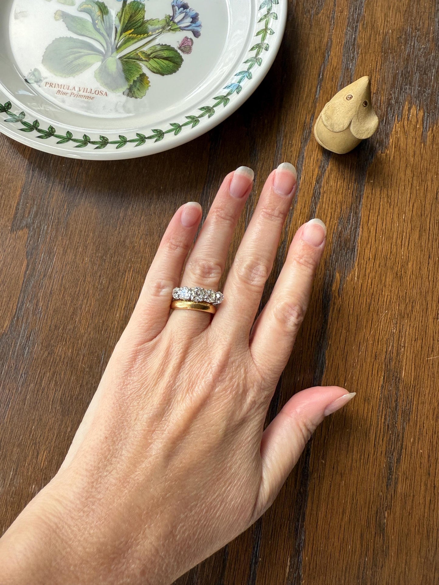 Fabulous 2.4 Carat Chunky Antique Natural Old Mine Cut DIAMOND Eye Clean Five Stone Band French 18k White Gold Platinum Solid Stacker Gift