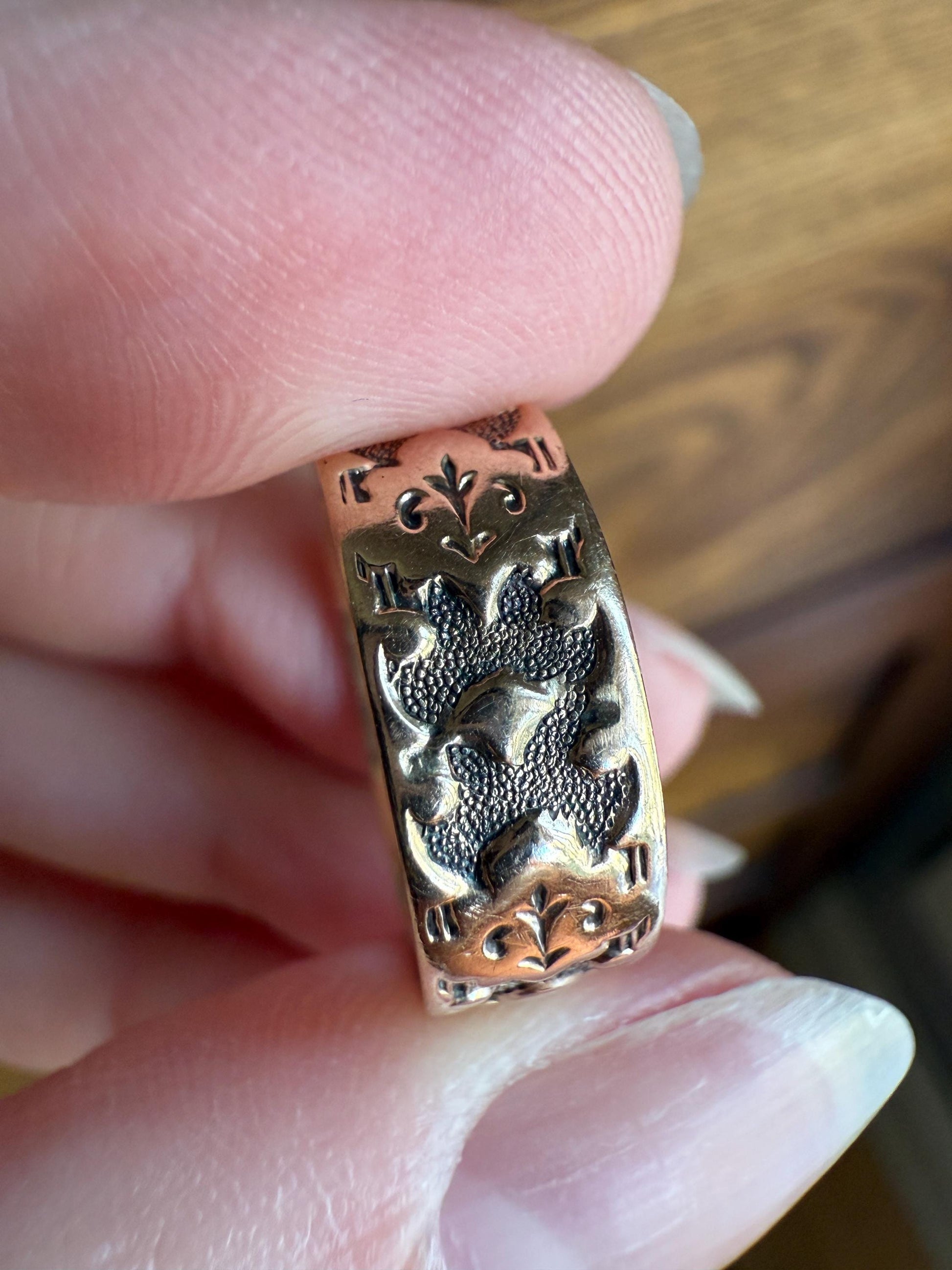 Ostby Barton Victorian Wedding Ring 6.7mm Wide Cigar Band Antique 10k Gold Solid Eternity Stacker Romantic Gift Swirl Titanic