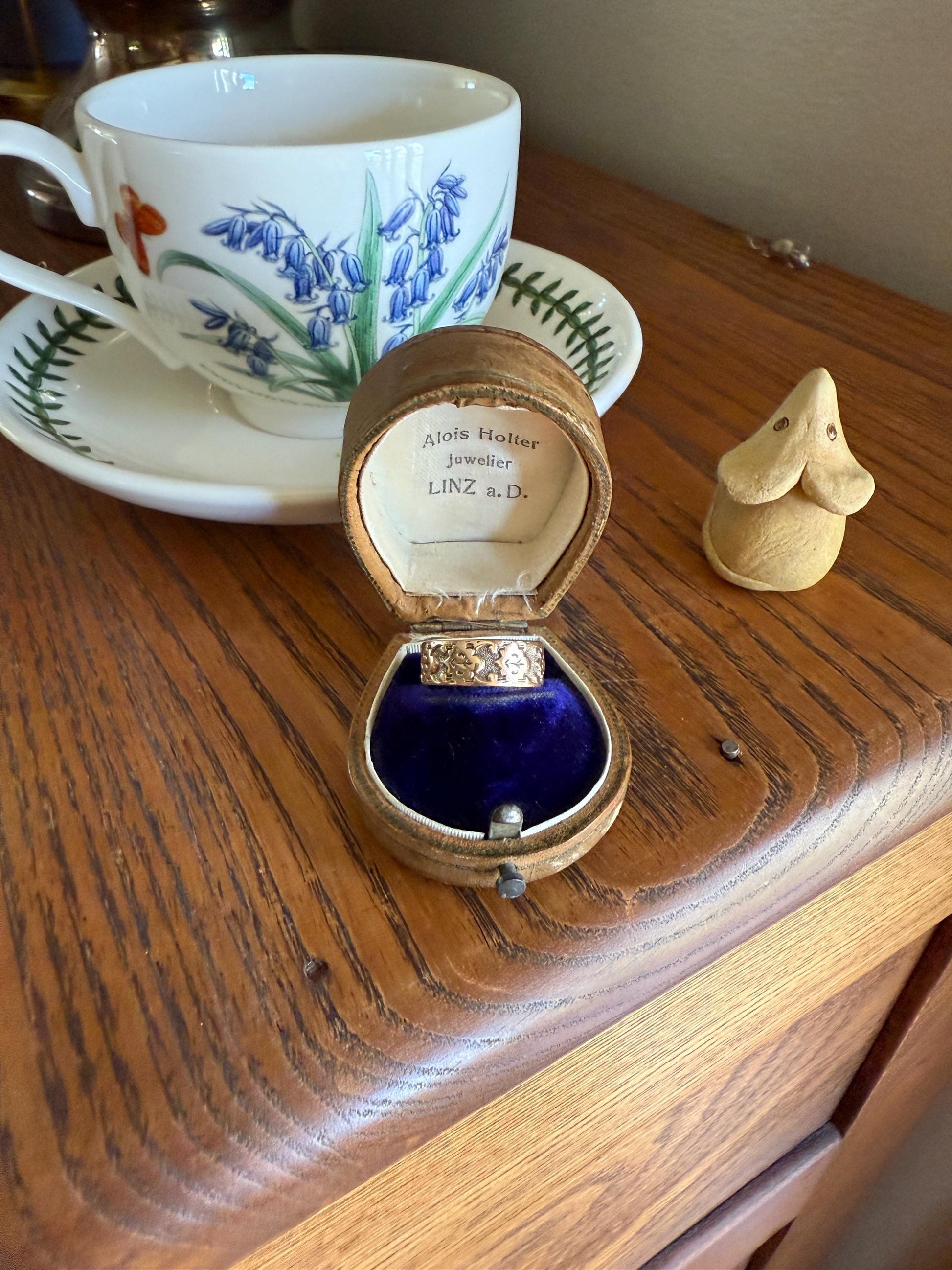 Ostby Barton Victorian Wedding Ring 6.7mm Wide Cigar Band Antique 10k Gold Solid Eternity Stacker Romantic Gift Swirl Titanic