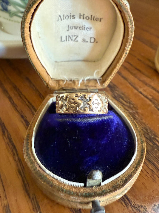 Ostby Barton Victorian Wedding Ring 6.7mm Wide Cigar Band Antique 10k Gold Solid Eternity Stacker Romantic Gift Swirl Titanic