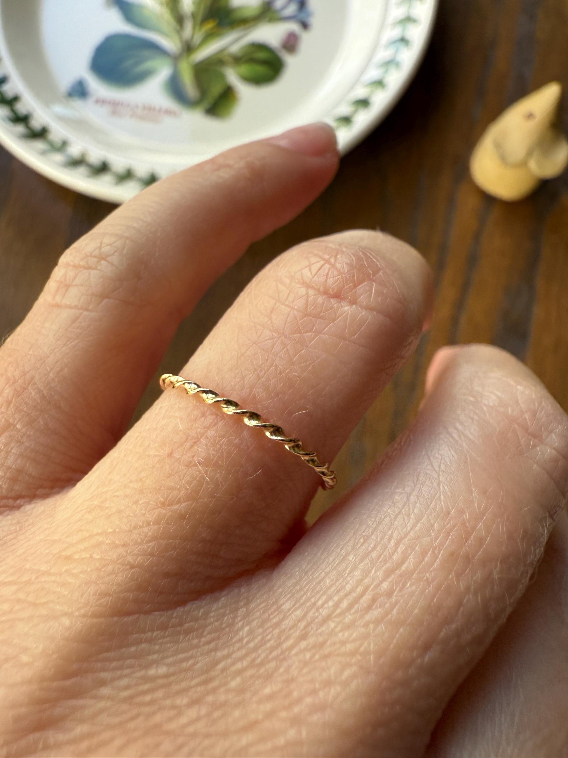 The Skinniest Skinny Band Vintage Twist 14k GOLD Geometric Ring Stacker Gift Dainty Layer Minimalist