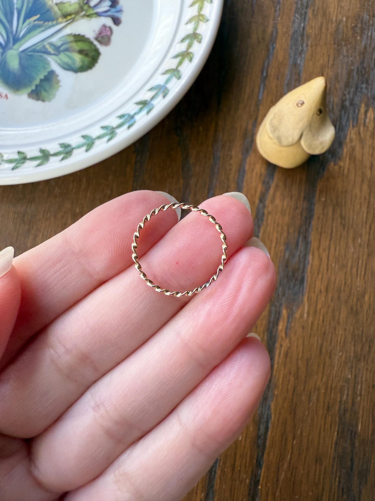 The Skinniest Skinny Band Vintage Twist 14k GOLD Geometric Ring Stacker Gift Dainty Layer Minimalist