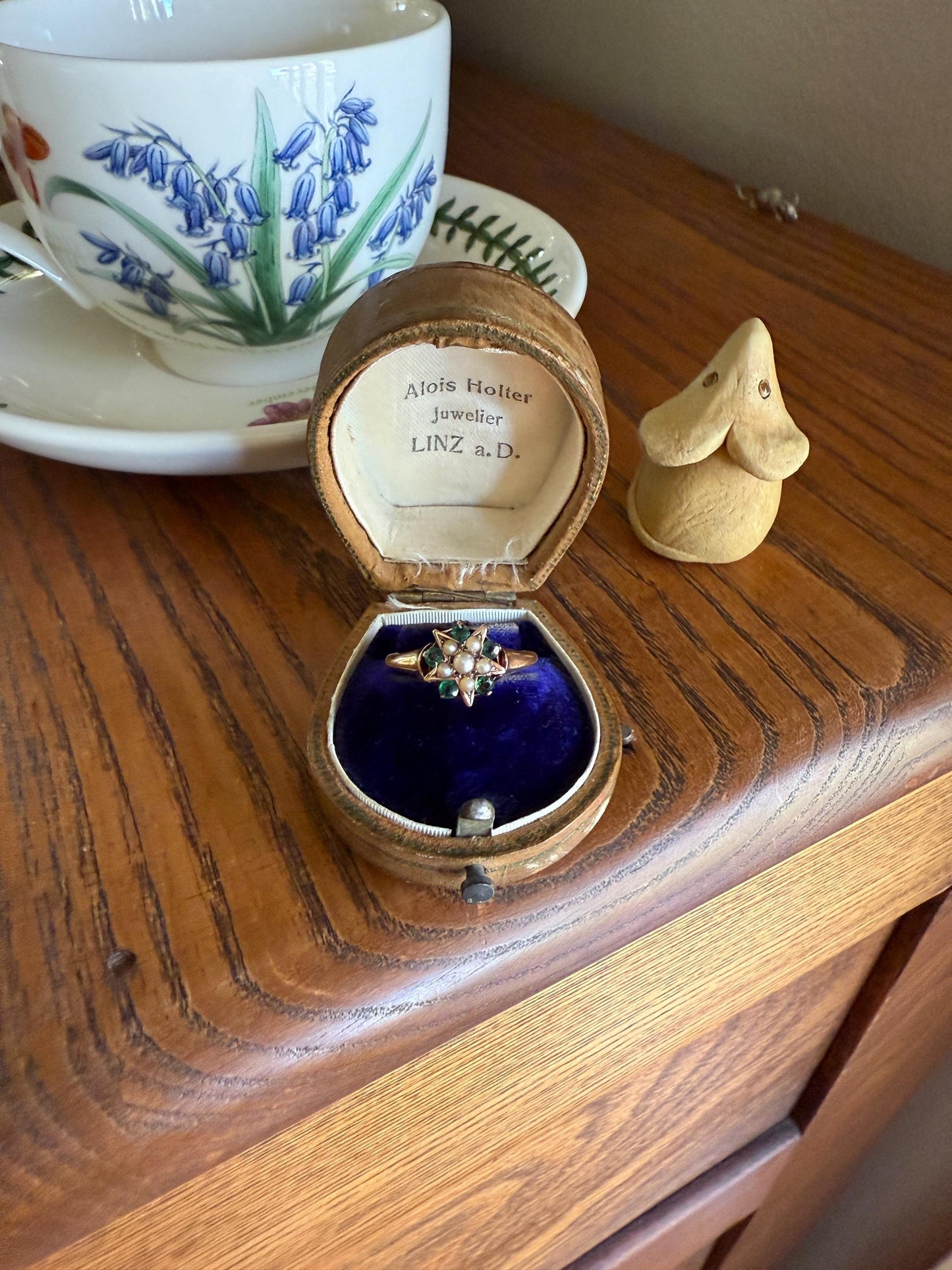 STAR Victorian Pearl Green Emerald? Doublet Figural Ring Stacker 14k Rosy Gold Band Unique Gift Celestial Tourmaline?