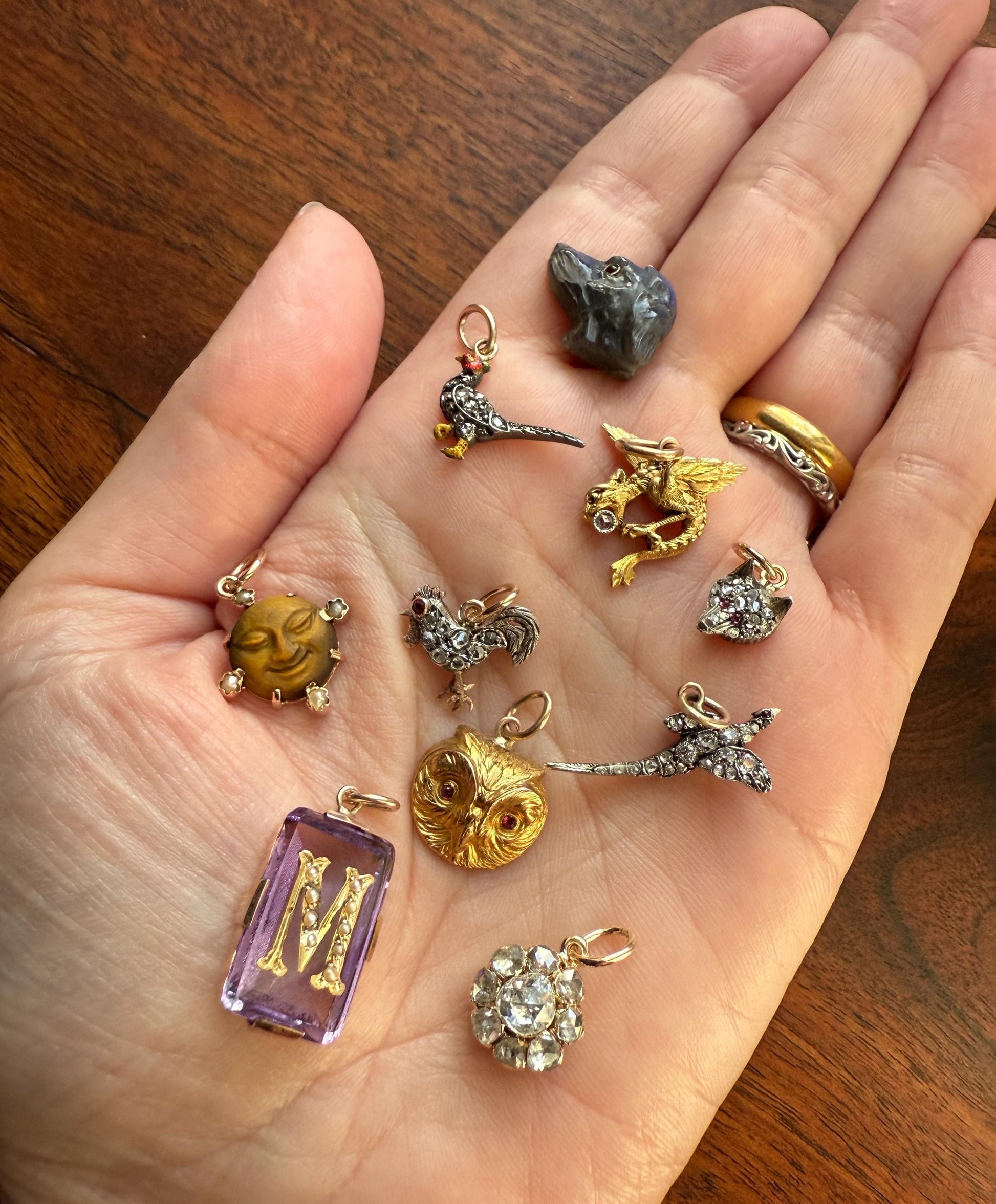 PHEASANT in Flight Antique Victorian 14k Gold Figural Pendant Old Mine Rose Cut Diamond Ruby Eye Necklace Bracelet Charm Animal Game Jewelry