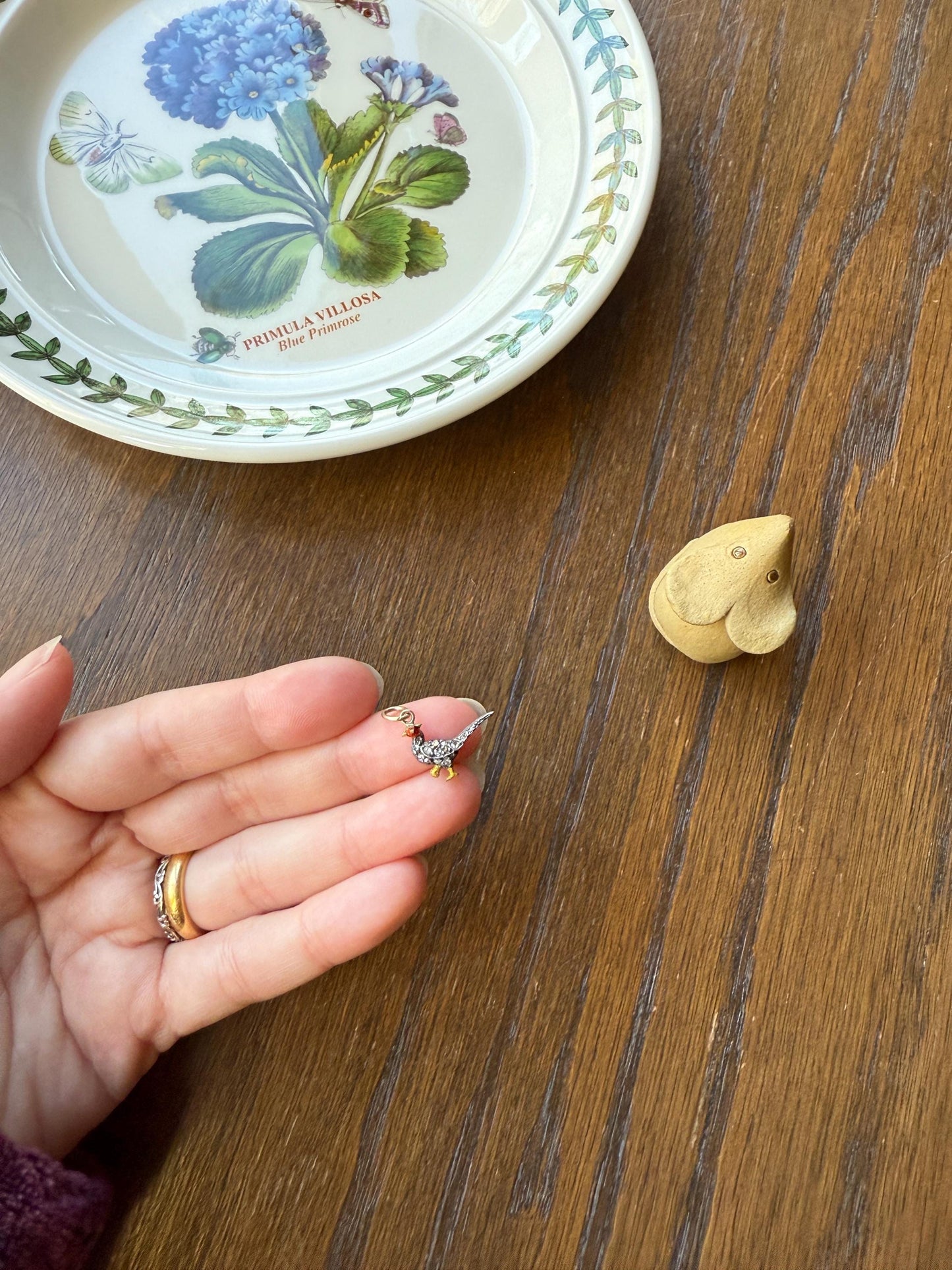 PHEASANT named Steve Standing Antique Victorian 14k Gold Figural Pendant Red Yellow Enamel Rose Cut Diamond Necklace Bracelet Charm Animal