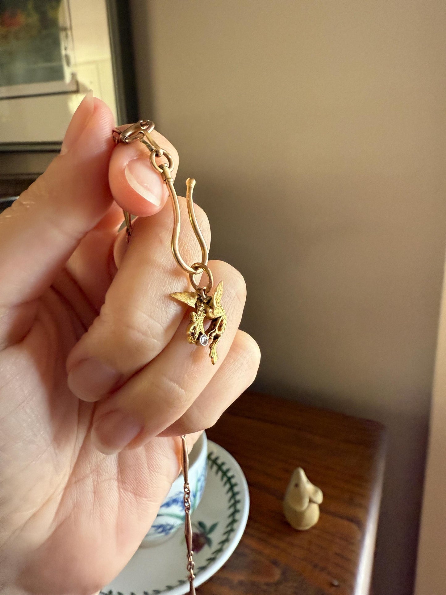 DRAGON 3D French Antique Victorian 18k Gold Rose Cut DIAMOND Figural Flying Pendant Belle Epoque Necklace Bracelet Charm Chimera