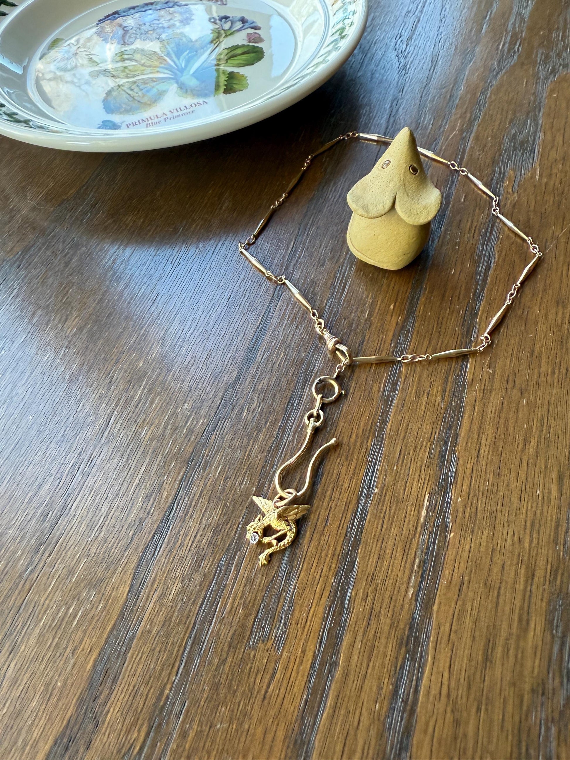 DRAGON 3D French Antique Victorian 18k Gold Rose Cut DIAMOND Figural Flying Pendant Belle Epoque Necklace Bracelet Charm Chimera