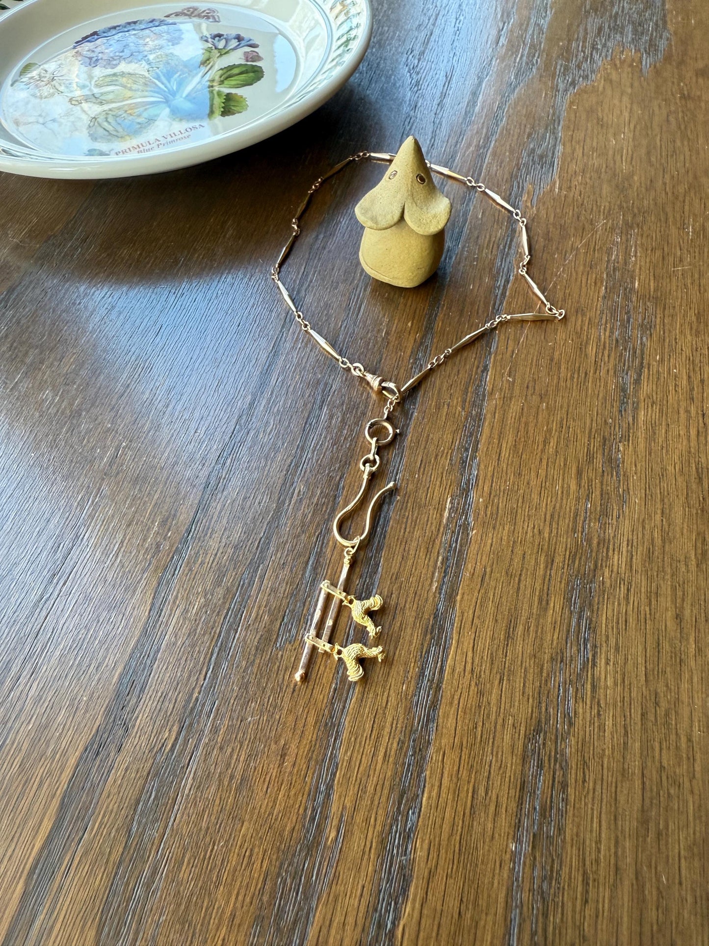 Dancing ROOSTERS On Picket Fence French Antique 18k Gold Solid Moveable Reversible Charm Pendant Victorian Belle Epoque Art Nouveau Country