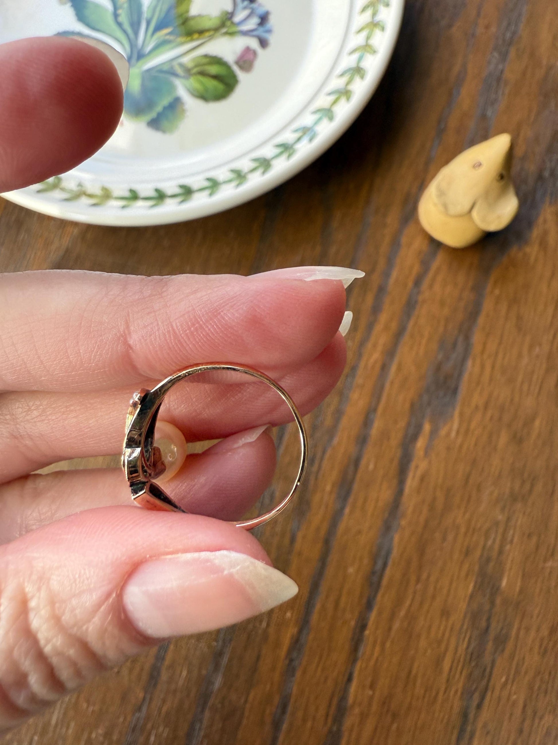 Pearl Floral TIARA RING Antique Art Nouveau Victorian Swirl Seed Pearl Ring 14k Gold Rosy Solid Cocktail Stacker Ornate Romantic Gift