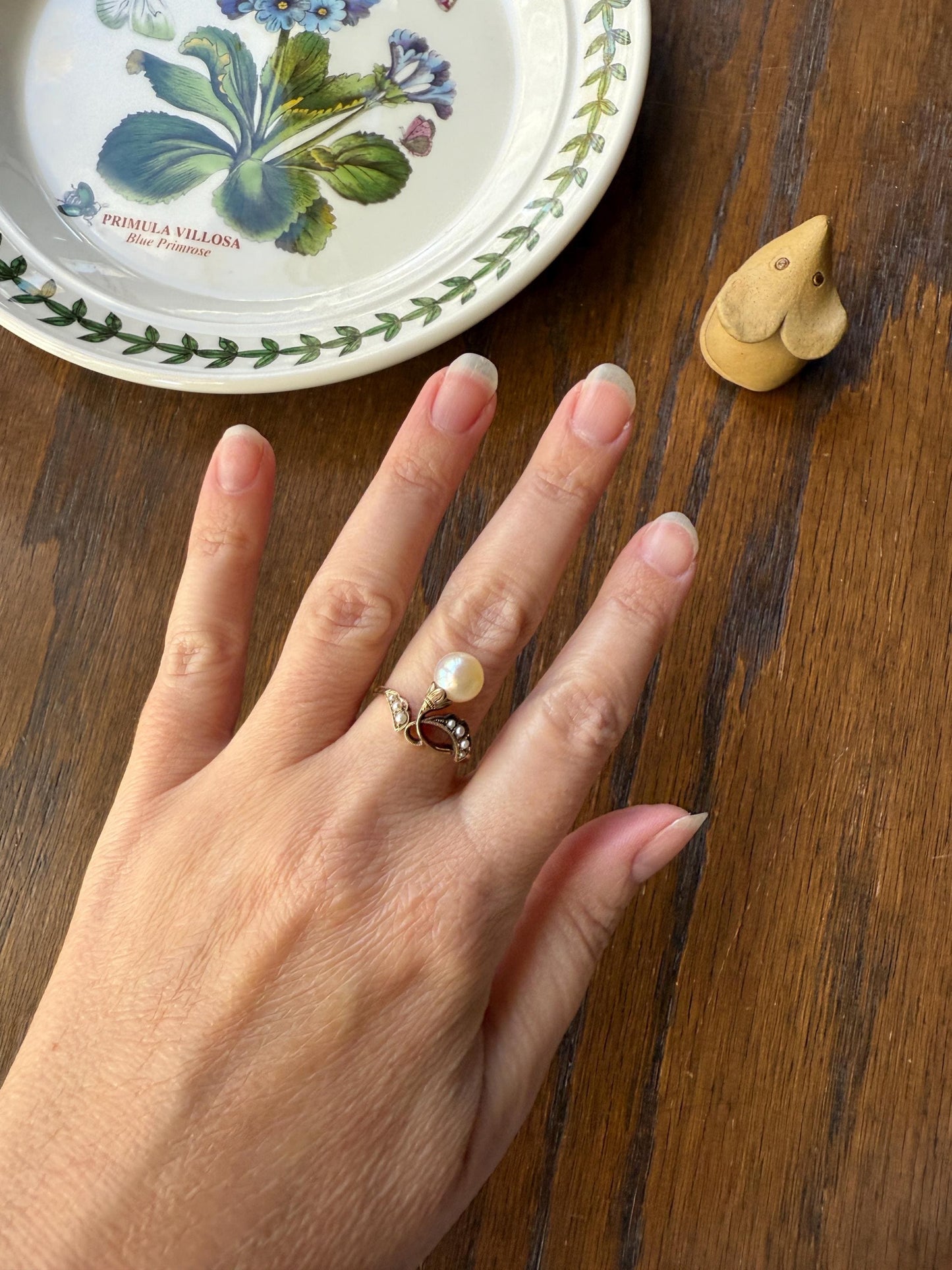 Pearl Floral TIARA RING Antique Art Nouveau Victorian Swirl Seed Pearl Ring 14k Gold Rosy Solid Cocktail Stacker Ornate Romantic Gift