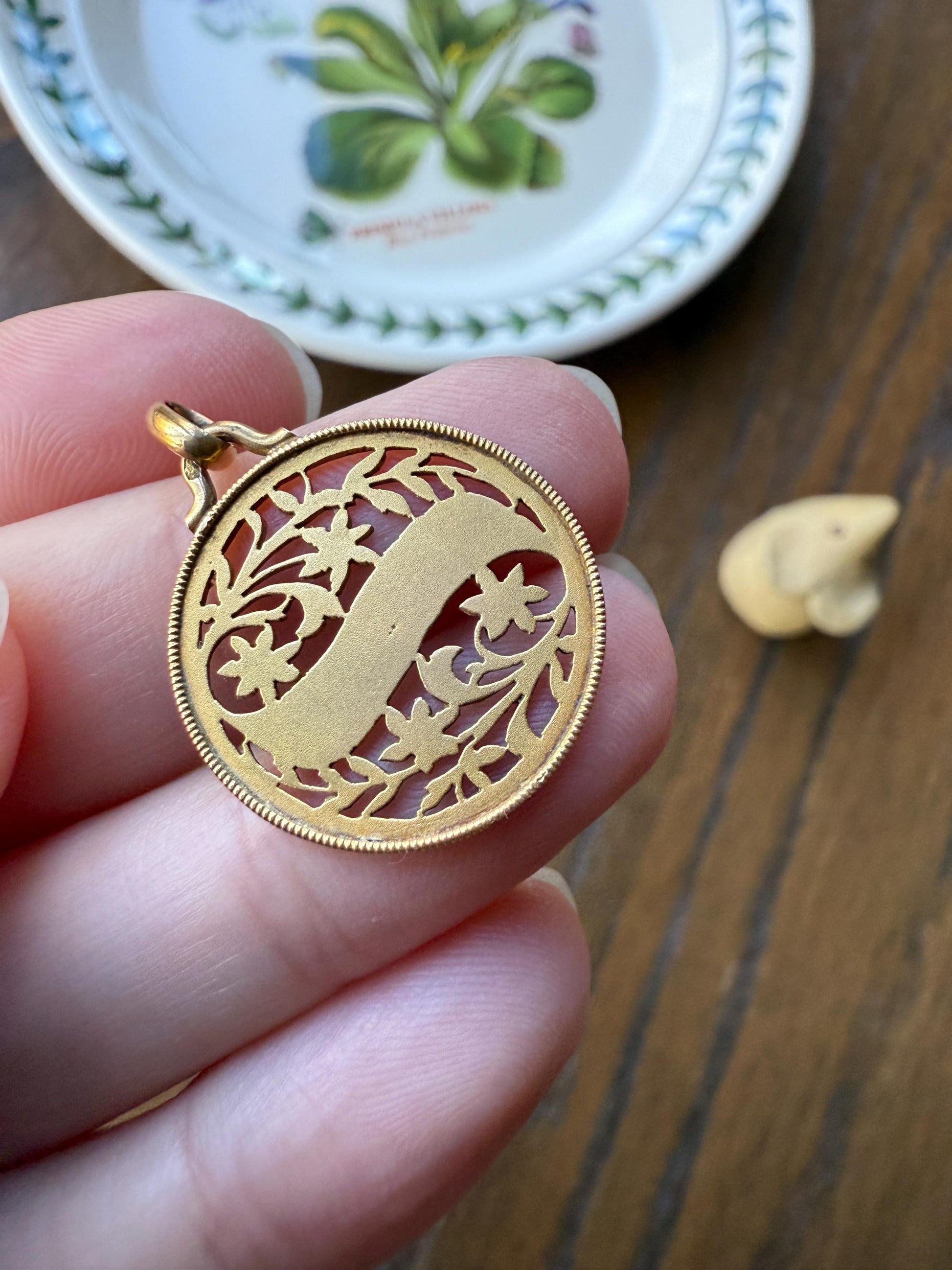 DATED May 22, 1919 Souvenir Ornate Forget Me Not French Engraved Love Medal Art Nouveau Antique 18k Gold PENDANT Belle Epoque Floral Gift
