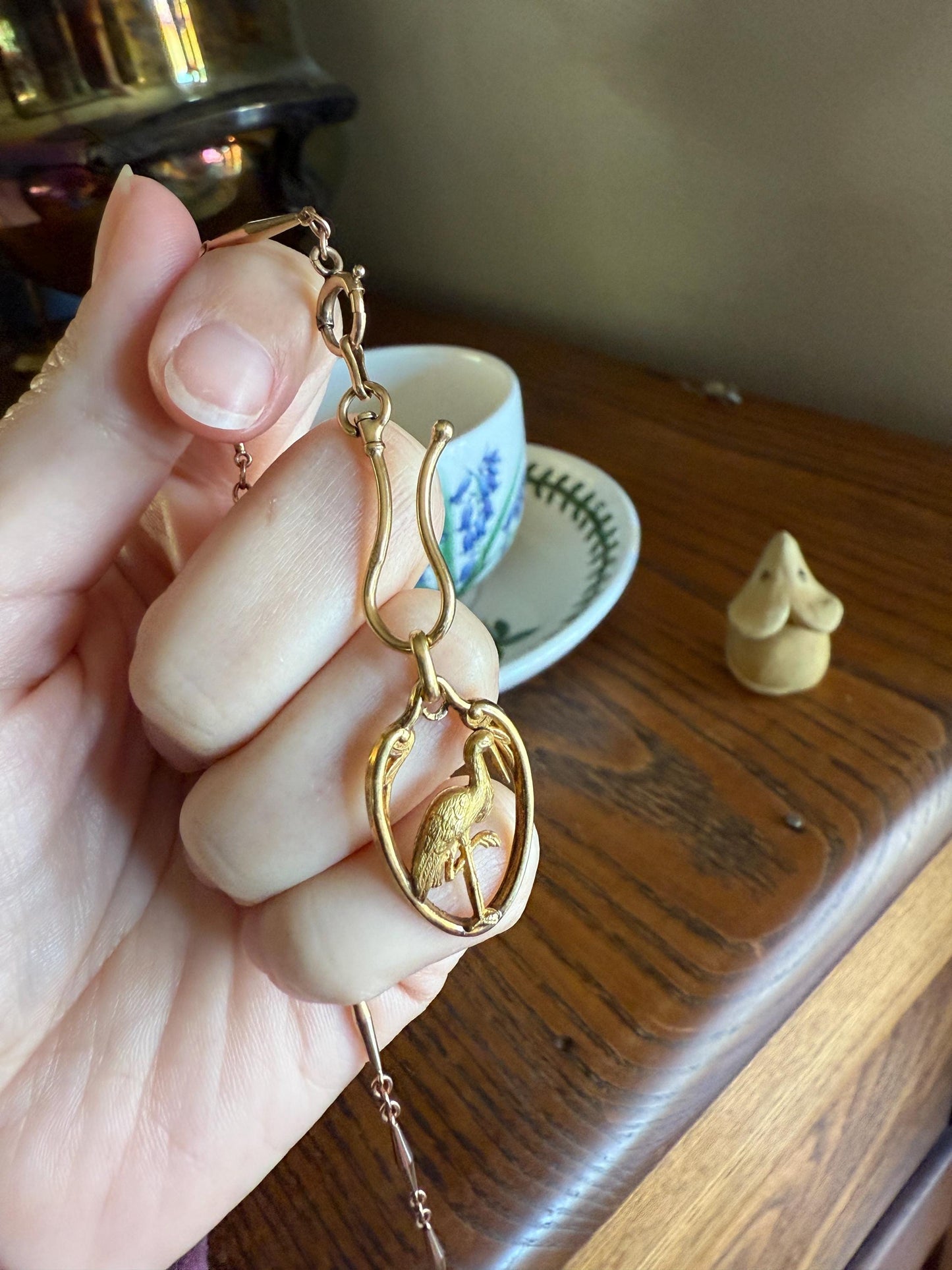 Stork of Alsace Souvenir French Antique 18k Gold Solid Charm Pendant Victorian Belle Epoque Art Nouveau Country