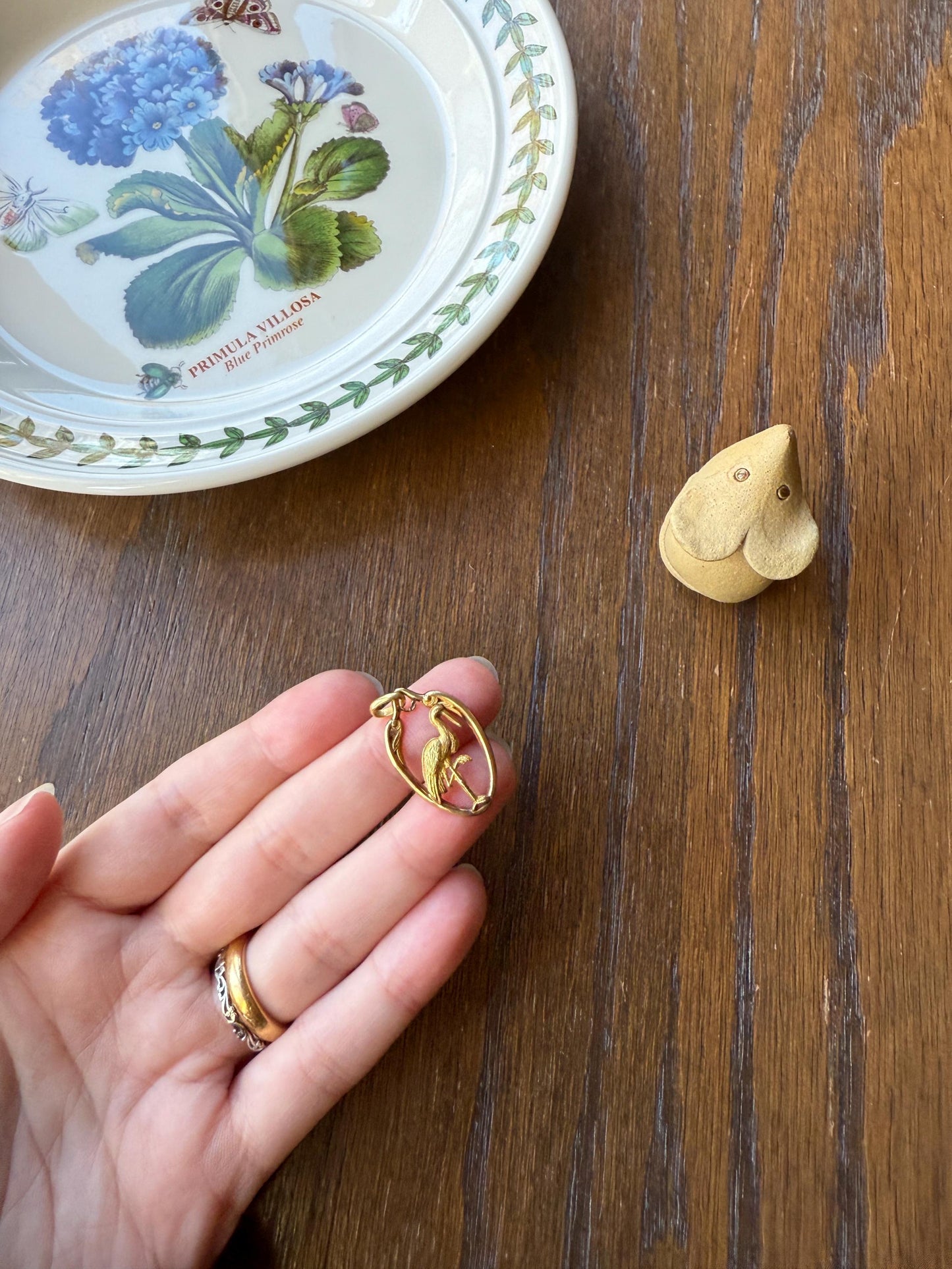 Stork of Alsace Souvenir French Antique 18k Gold Solid Charm Pendant Victorian Belle Epoque Art Nouveau Country