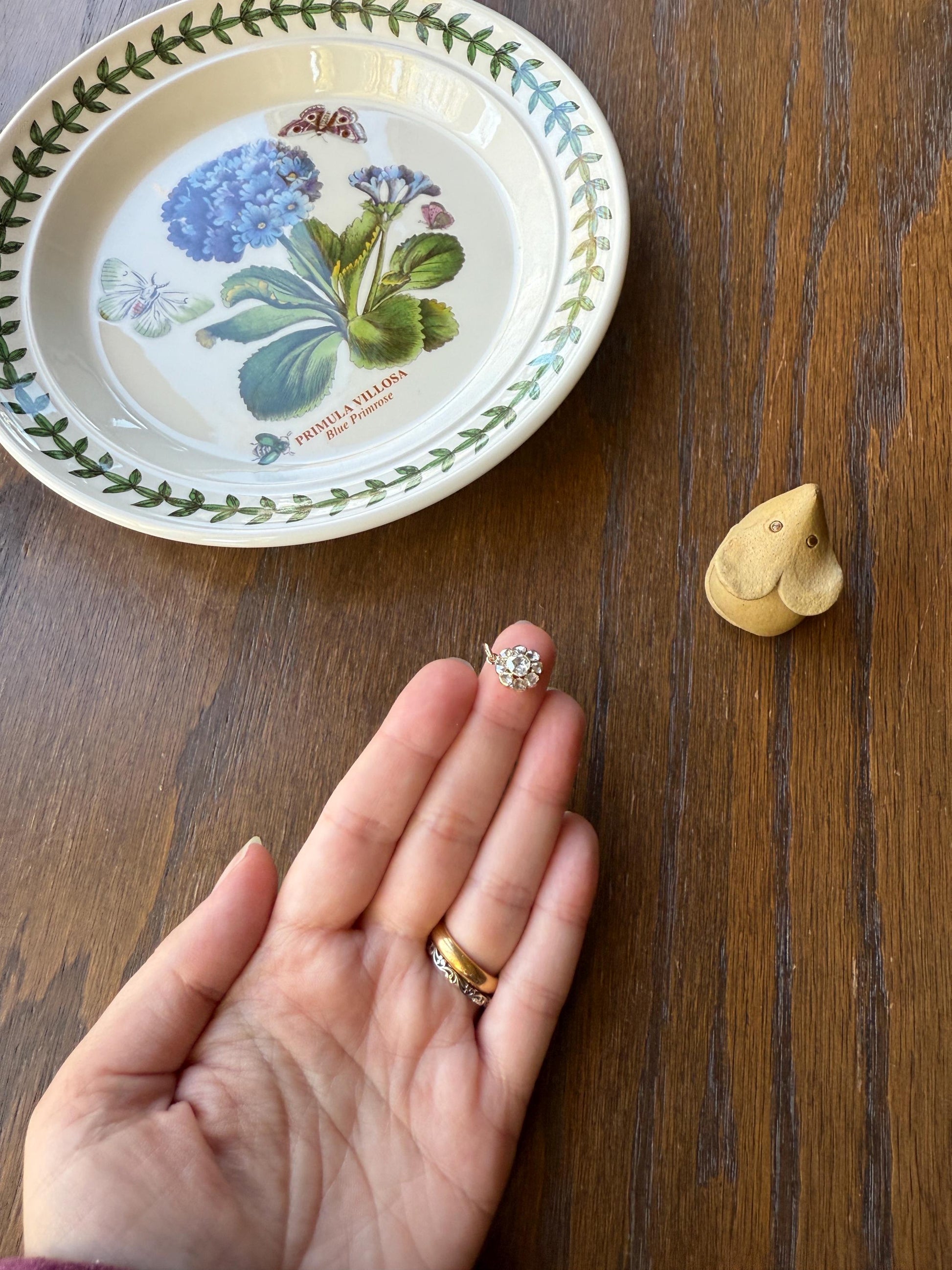 Daisy Cluster Pendant Rose Cut DIAMOND Antique Victorian 18k Gold Pendant Faces Up 1.15 Carat Necklace Bracelet Charm Floral Drop Dangle