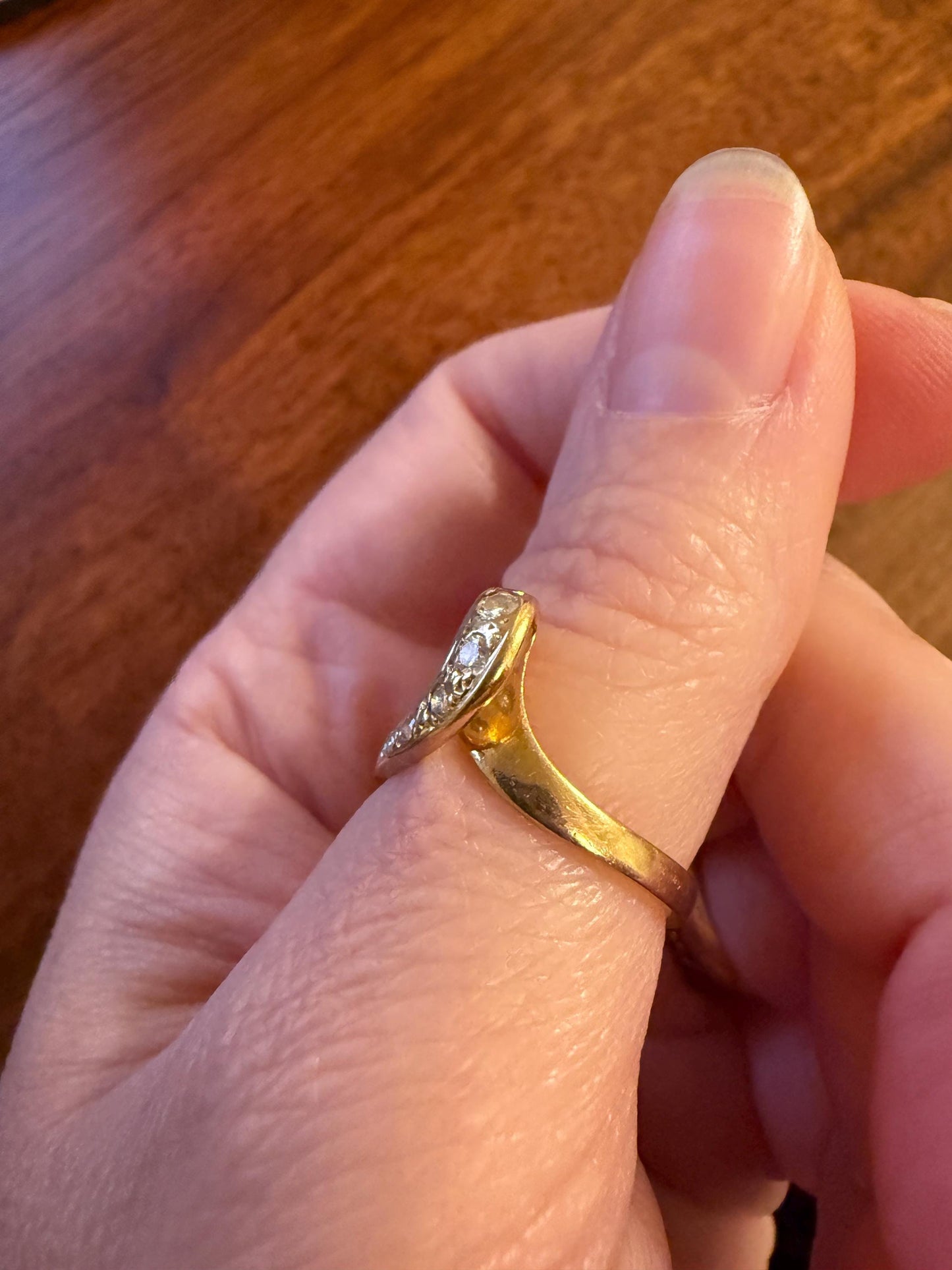 LOOP 3D French Vintage Curled Stacker Band Looped Ring 18k Gold Single Cut Diamonds Figural Tiara Chevron V Ring Retro