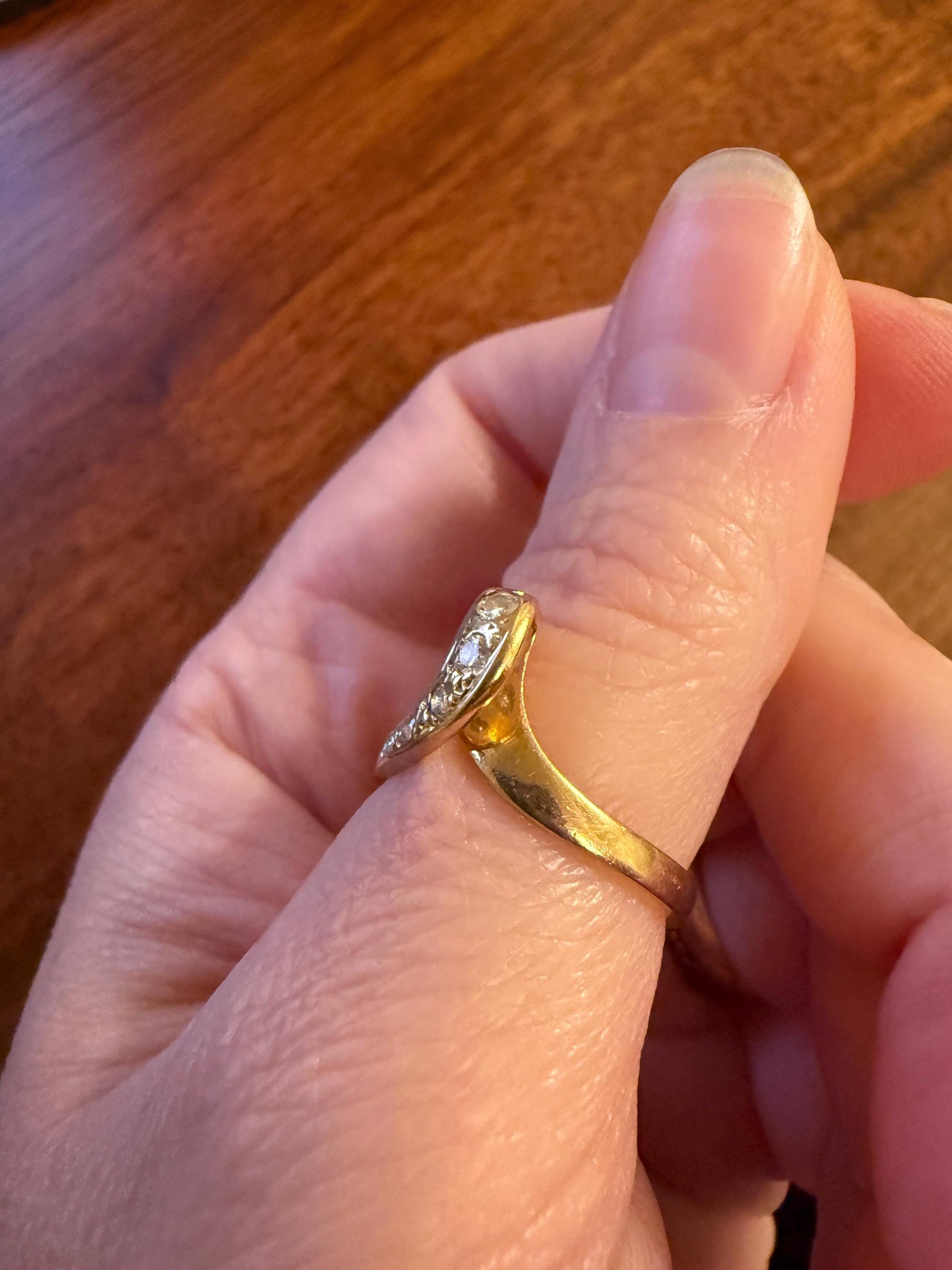 LOOP 3D French Vintage Curled Stacker Band Looped Ring 18k Gold Single Cut Diamonds Figural Tiara Chevron V Ring Retro